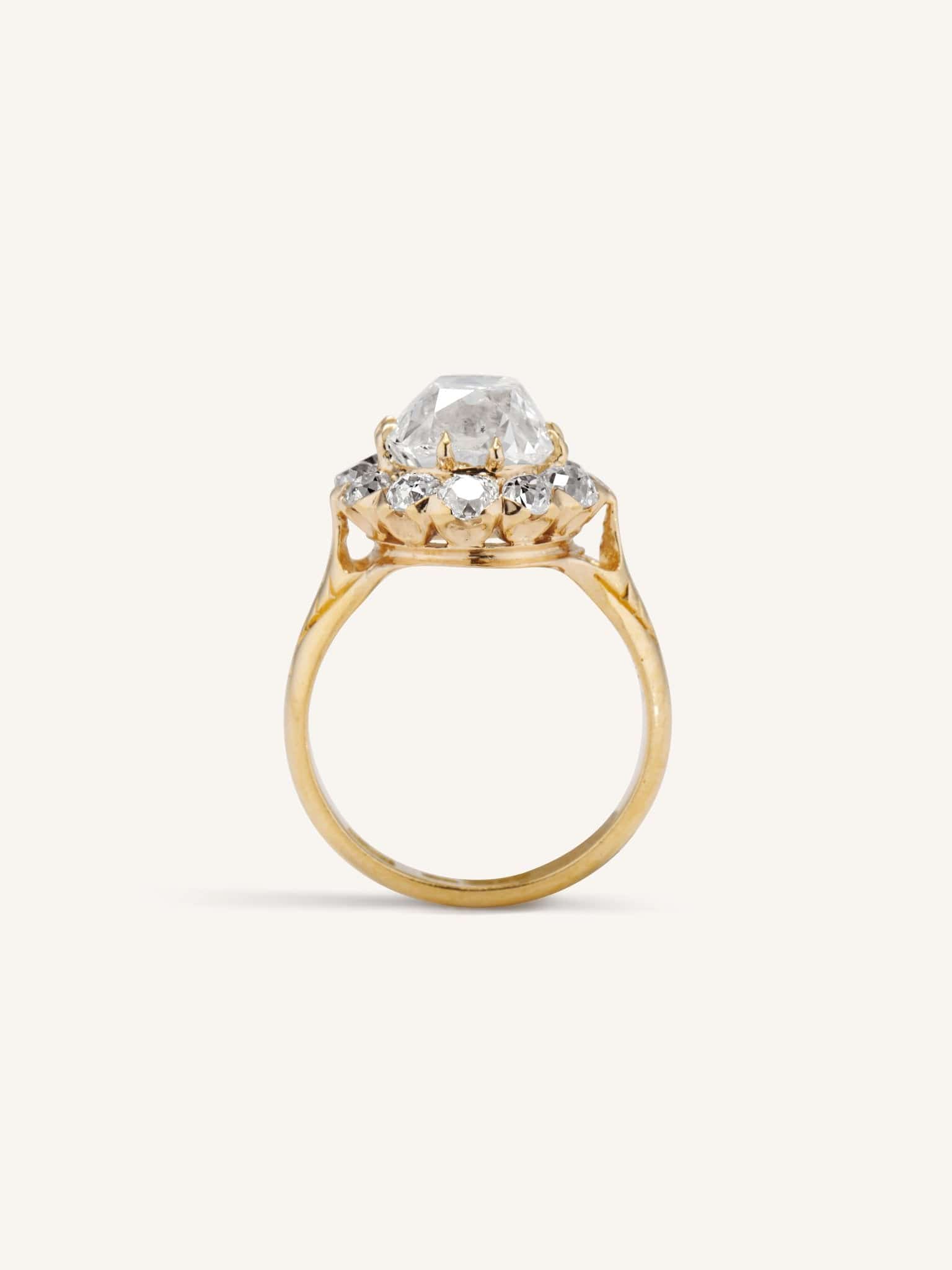 Victorian 4.20 Carat Old Mine Cushion Diamond Cluster Antique Engagement Ring - Image 7