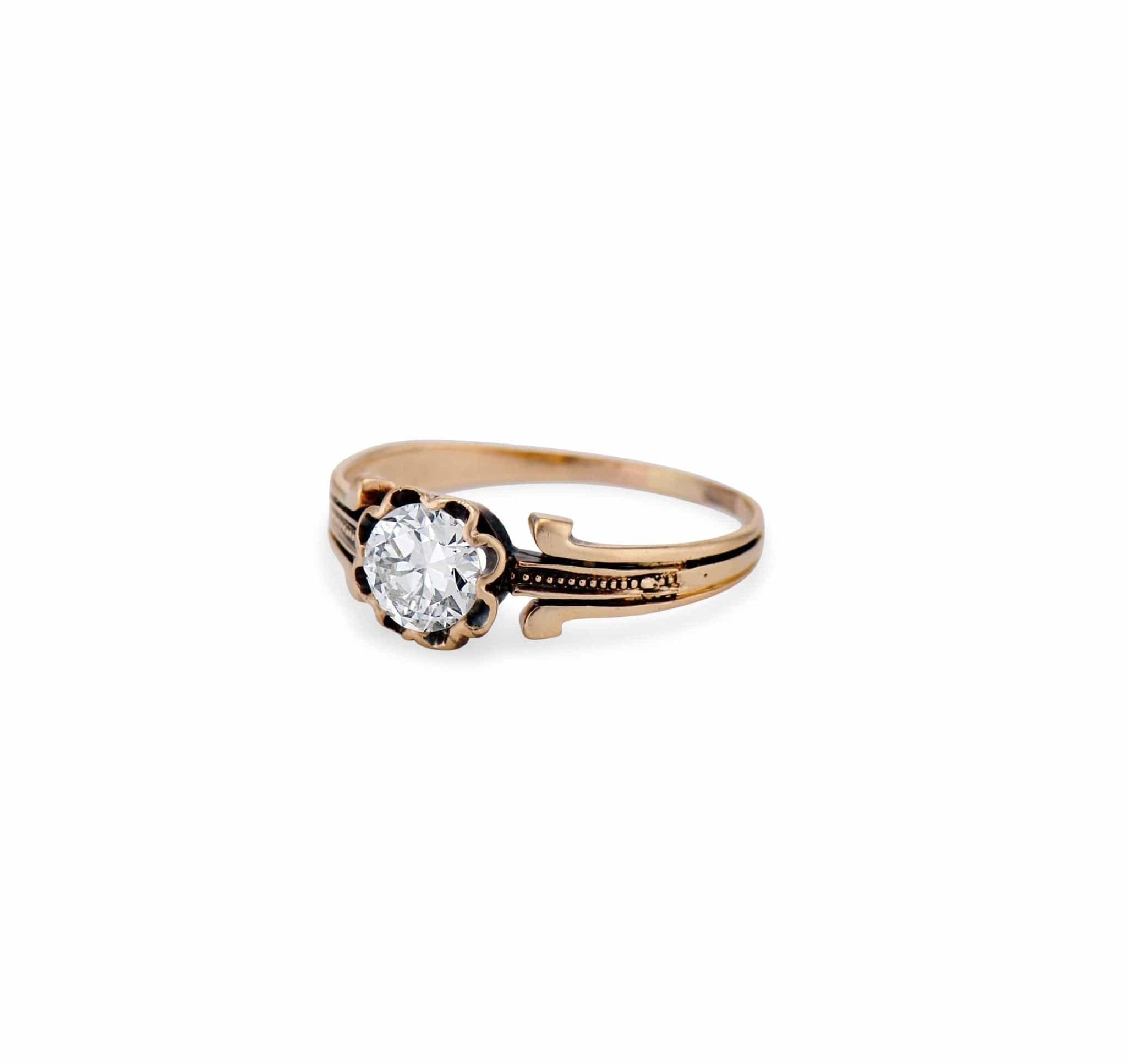 Victorian .45 Carat Old European-Cut Diamond and Gold Engagement Ring - Image 2