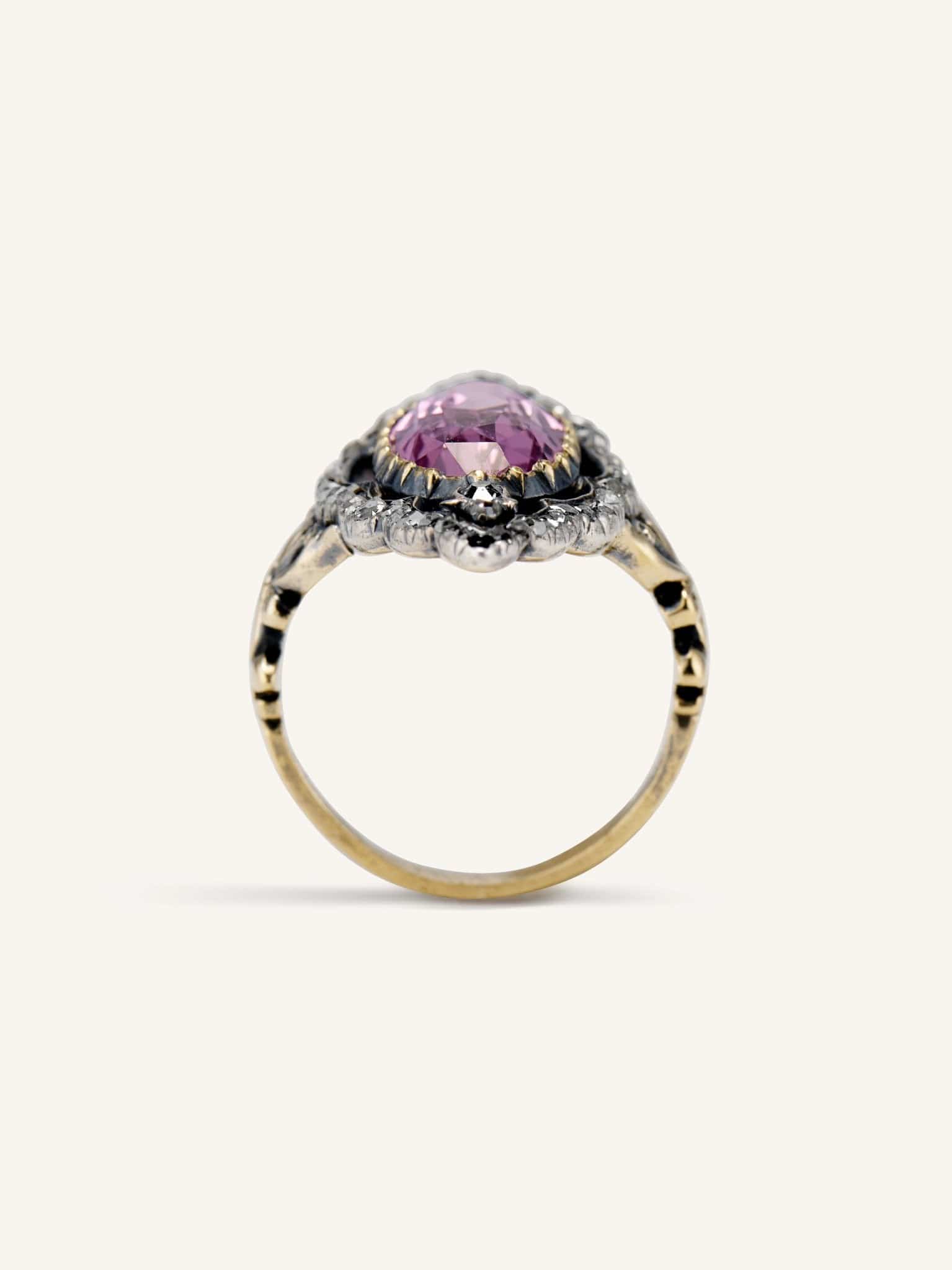 Victorian 5.45 Carat Oval Cut Pink Topaz & Diamond Dinner Ring, France - Image 4