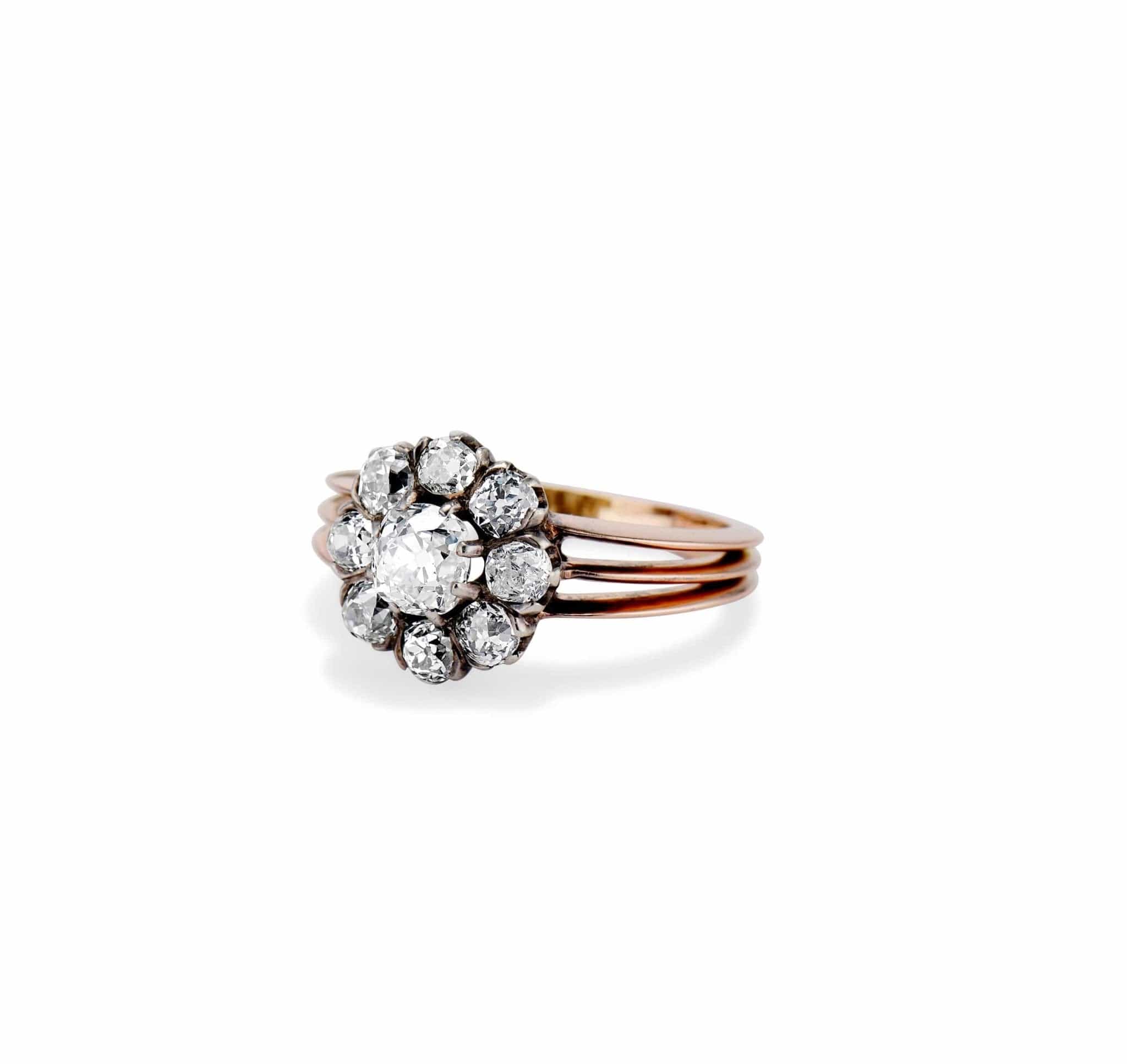 Victorian .80 Carat Center Old Mine Cushion-Cut Diamond Cluster Ring - Image 2