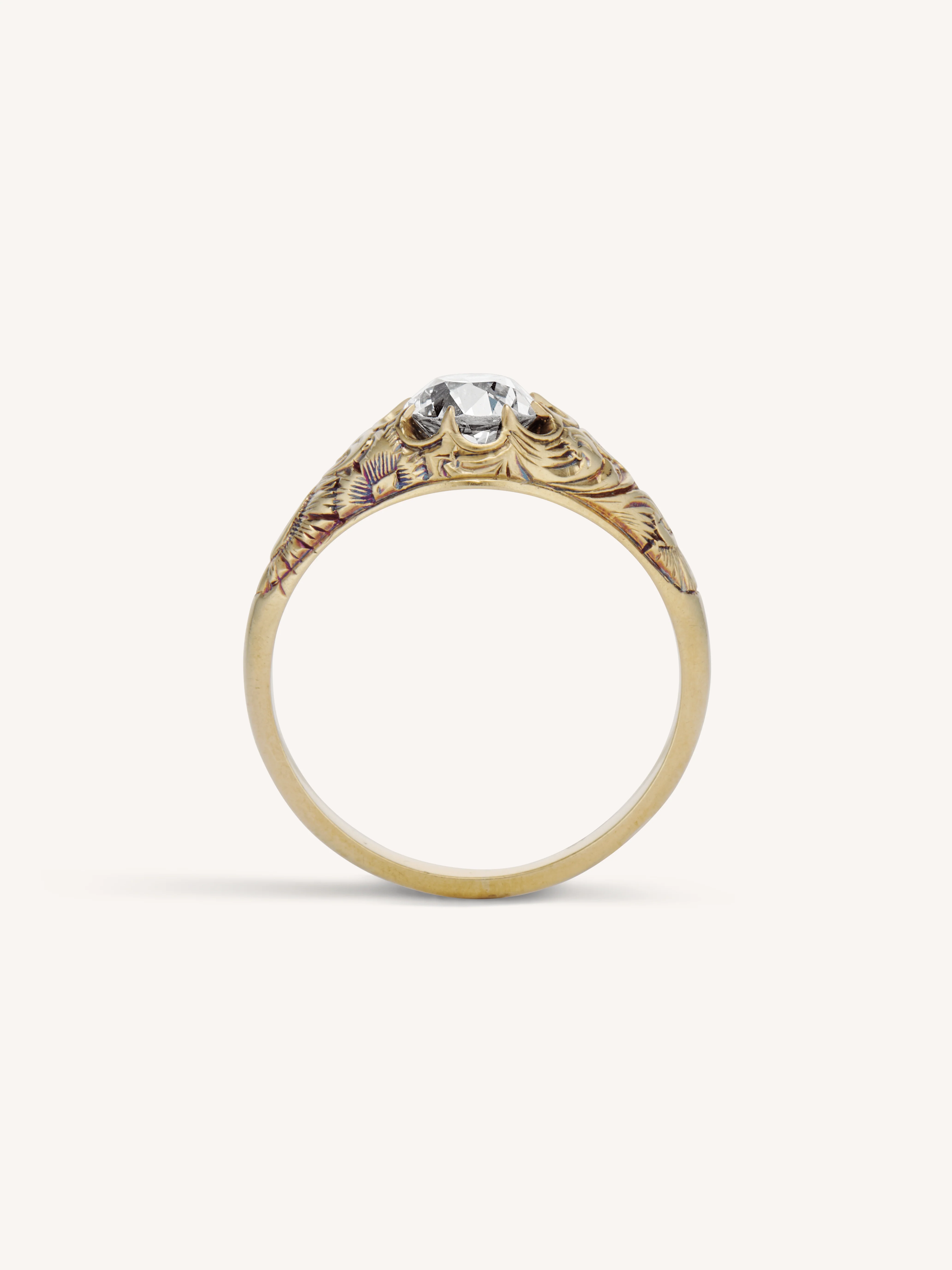 Victorian .90 Carat Engraved Belcher Carved Gold Belcher Antique Engagement Ring - Image 7