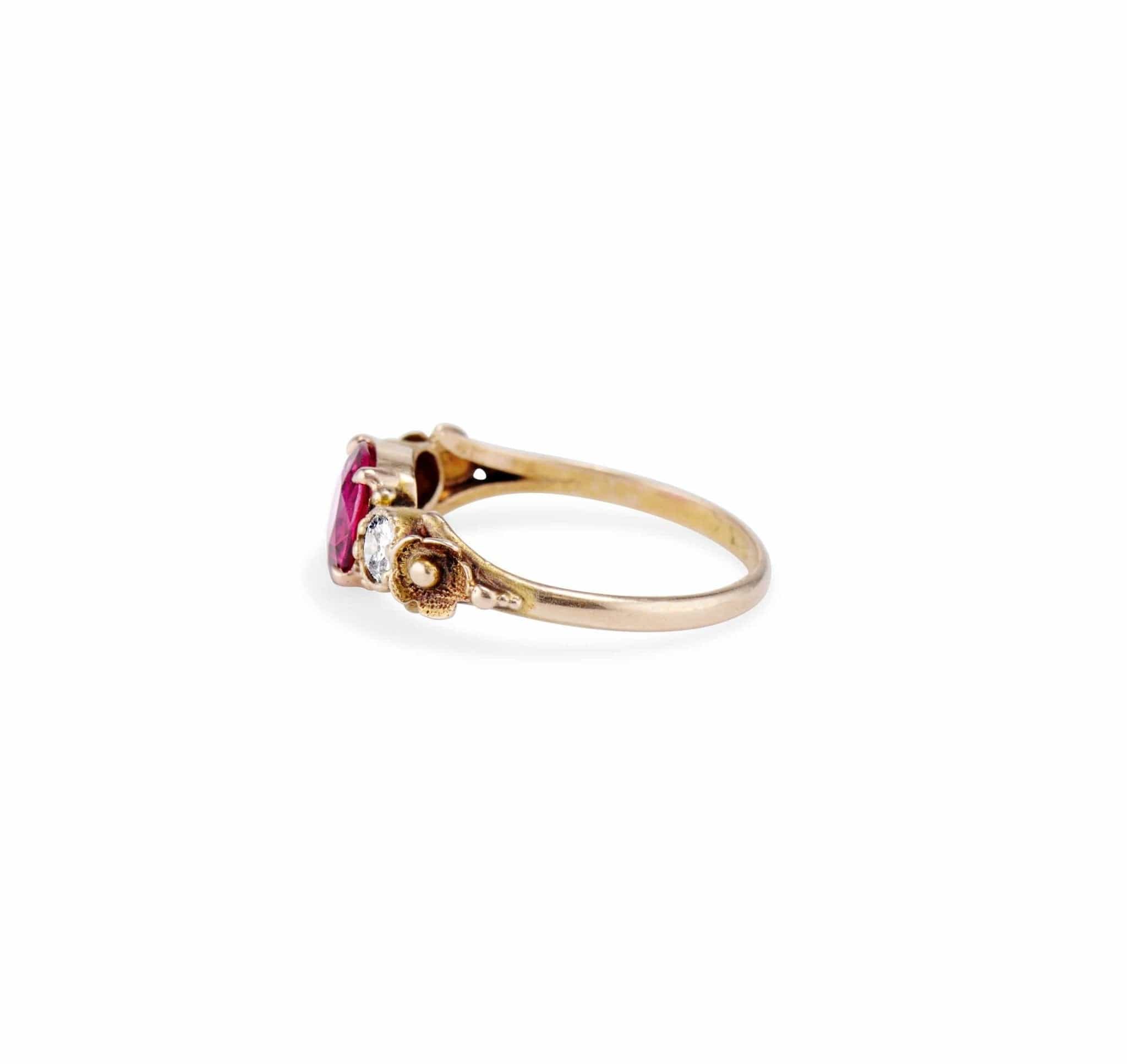 Victorian .98 Carat Cushion Cut Ruby and Diamond Engagement Ring - Image 3