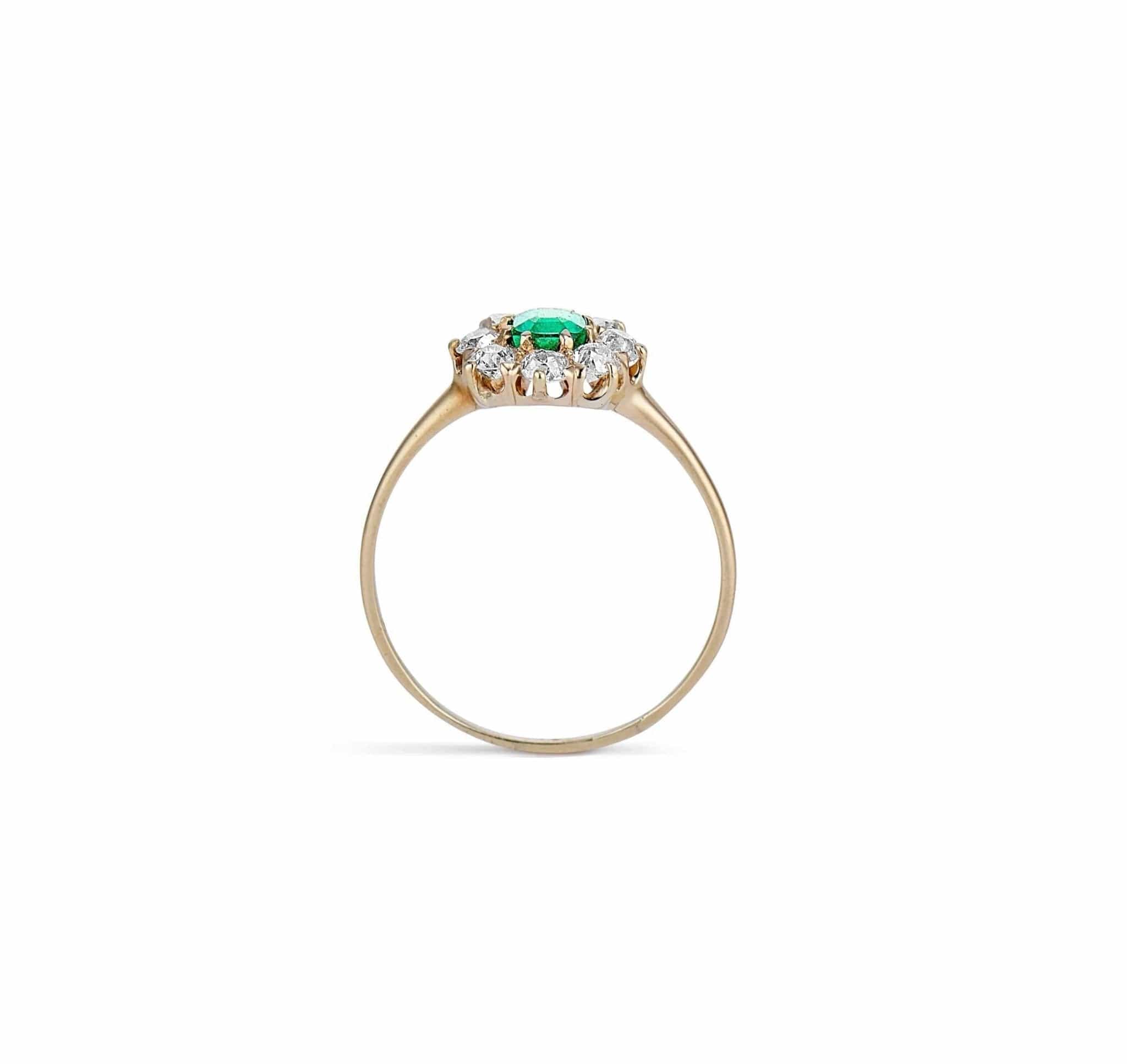 Victorian Antique Emerald and Diamond Cluster Ring - Image 6