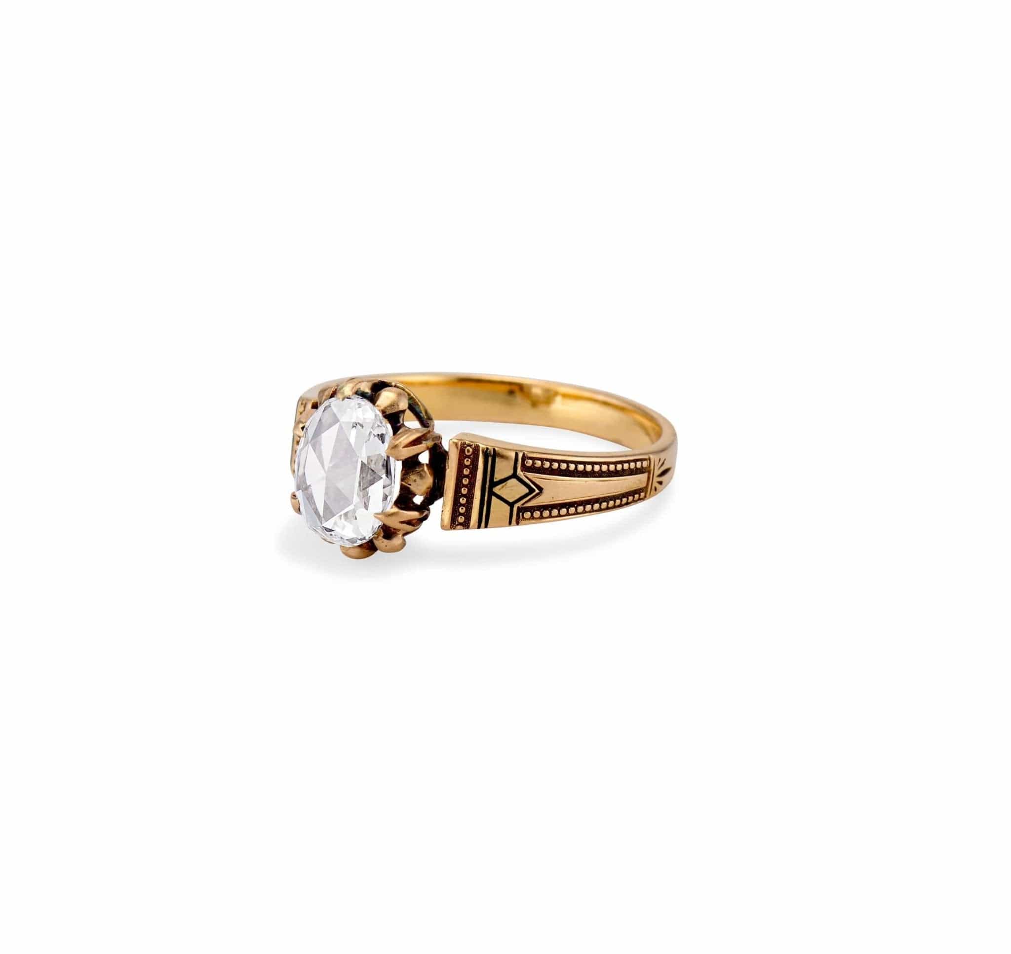 Victorian Archaeological Revival 1.01 Carat Oval-shaped Rose-Cut Diamond Engagement Ring - Image 2