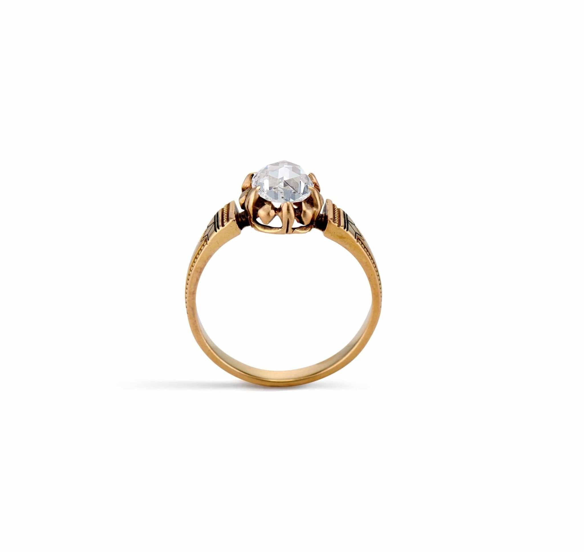 Victorian Archaeological Revival 1.01 Carat Oval-shaped Rose-Cut Diamond Engagement Ring - Image 4
