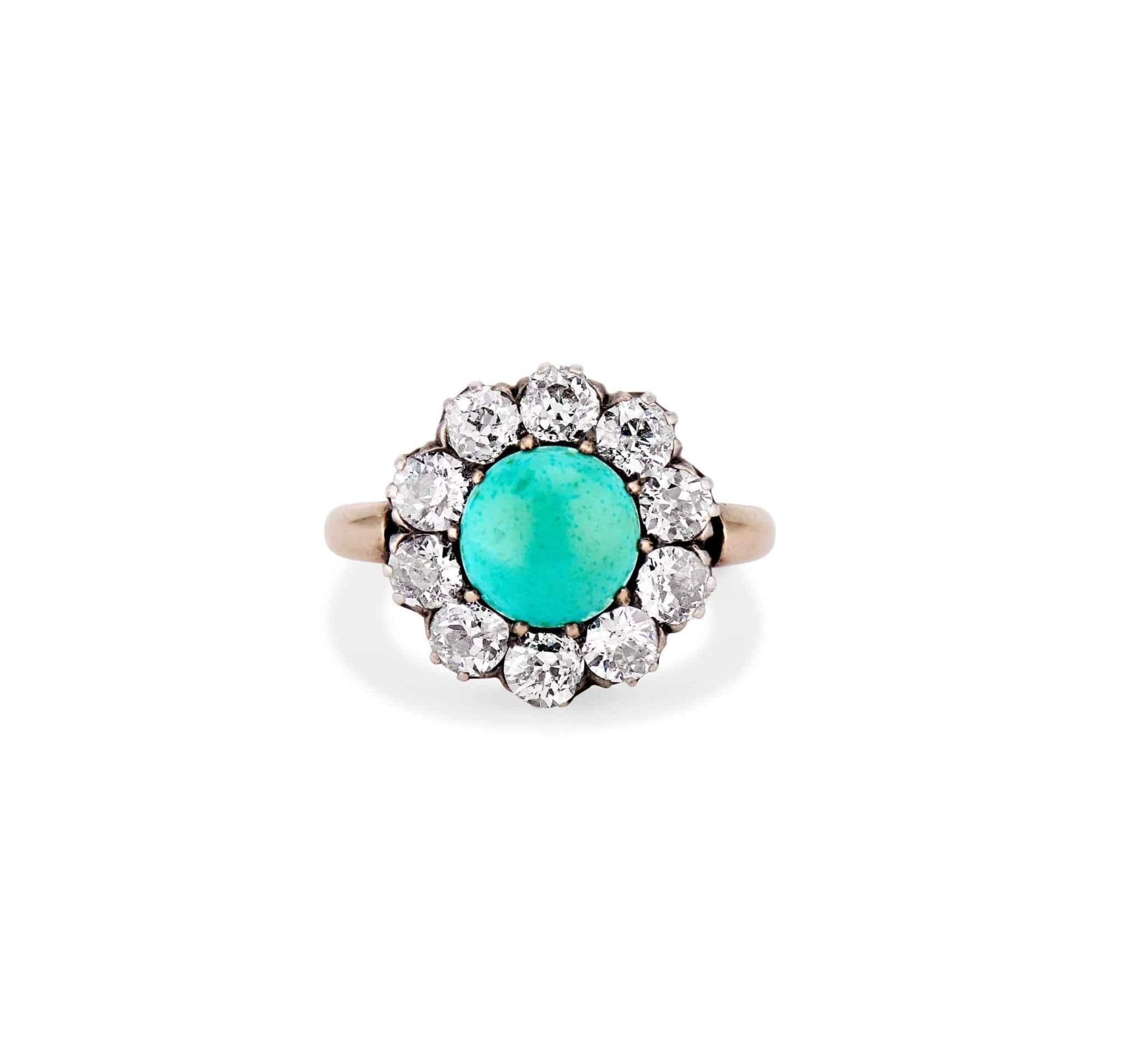 Victorian Cabochon Turquoise and Diamond Ring
