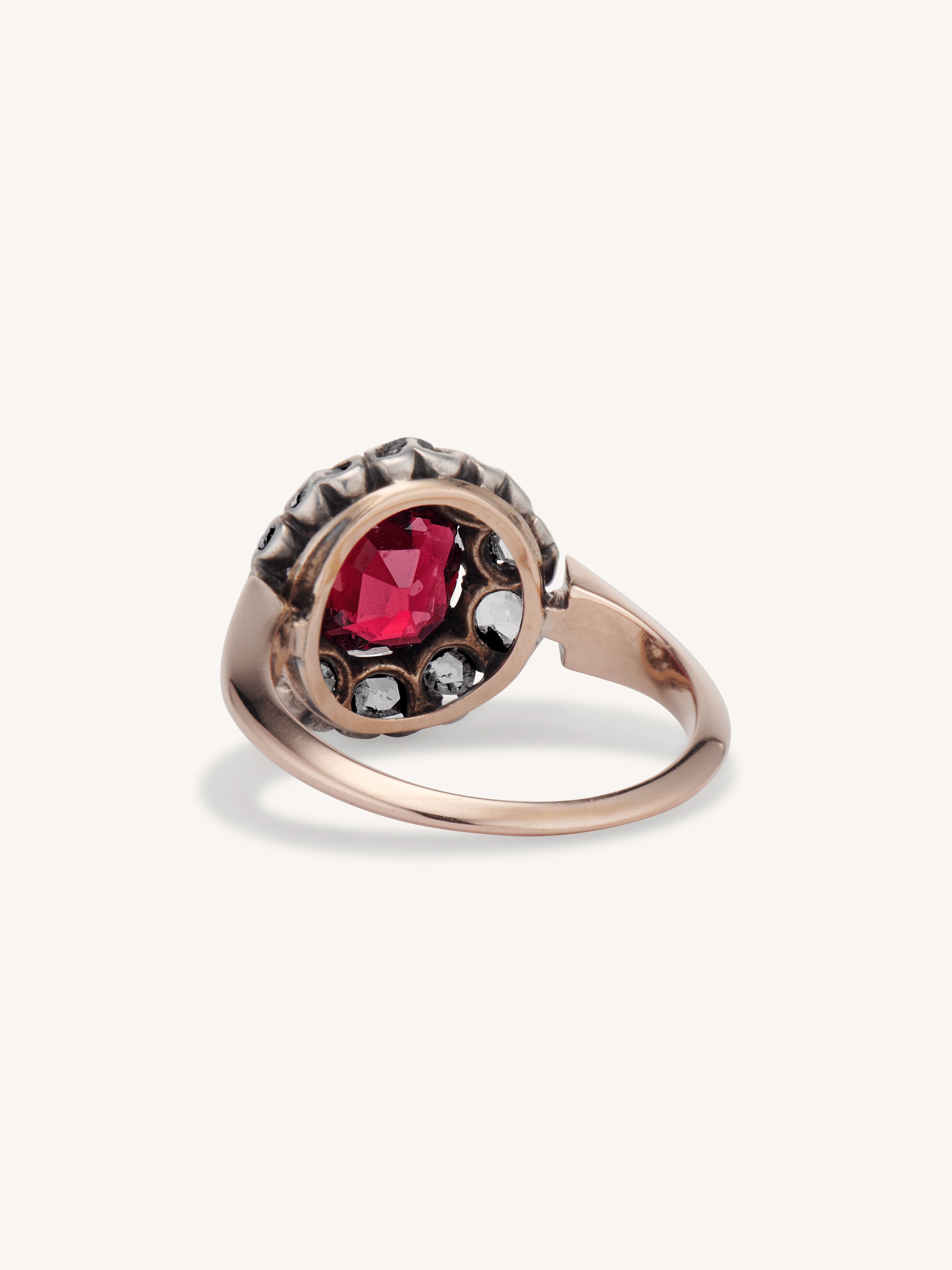 Victorian Cushion Cut Garnet & Rose Cut Diamond Antique Cluster Engagement Ring - Image 5