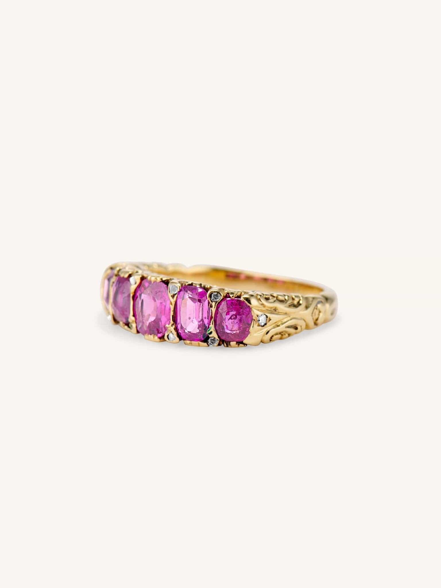 Victorian Cushion Cut Ruby Carved Half Hoop - Image 3