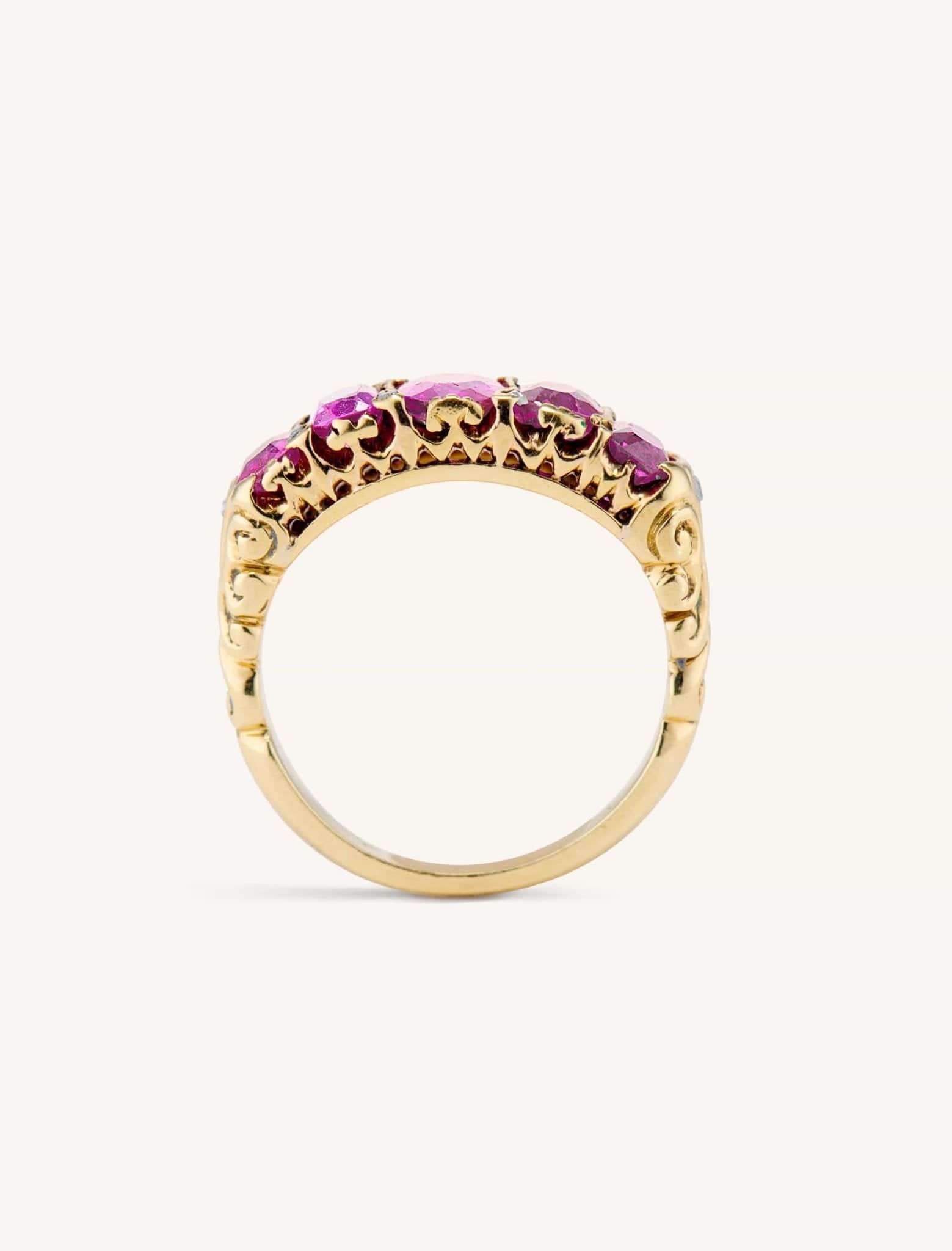 Victorian Cushion Cut Ruby Carved Half Hoop - Image 5