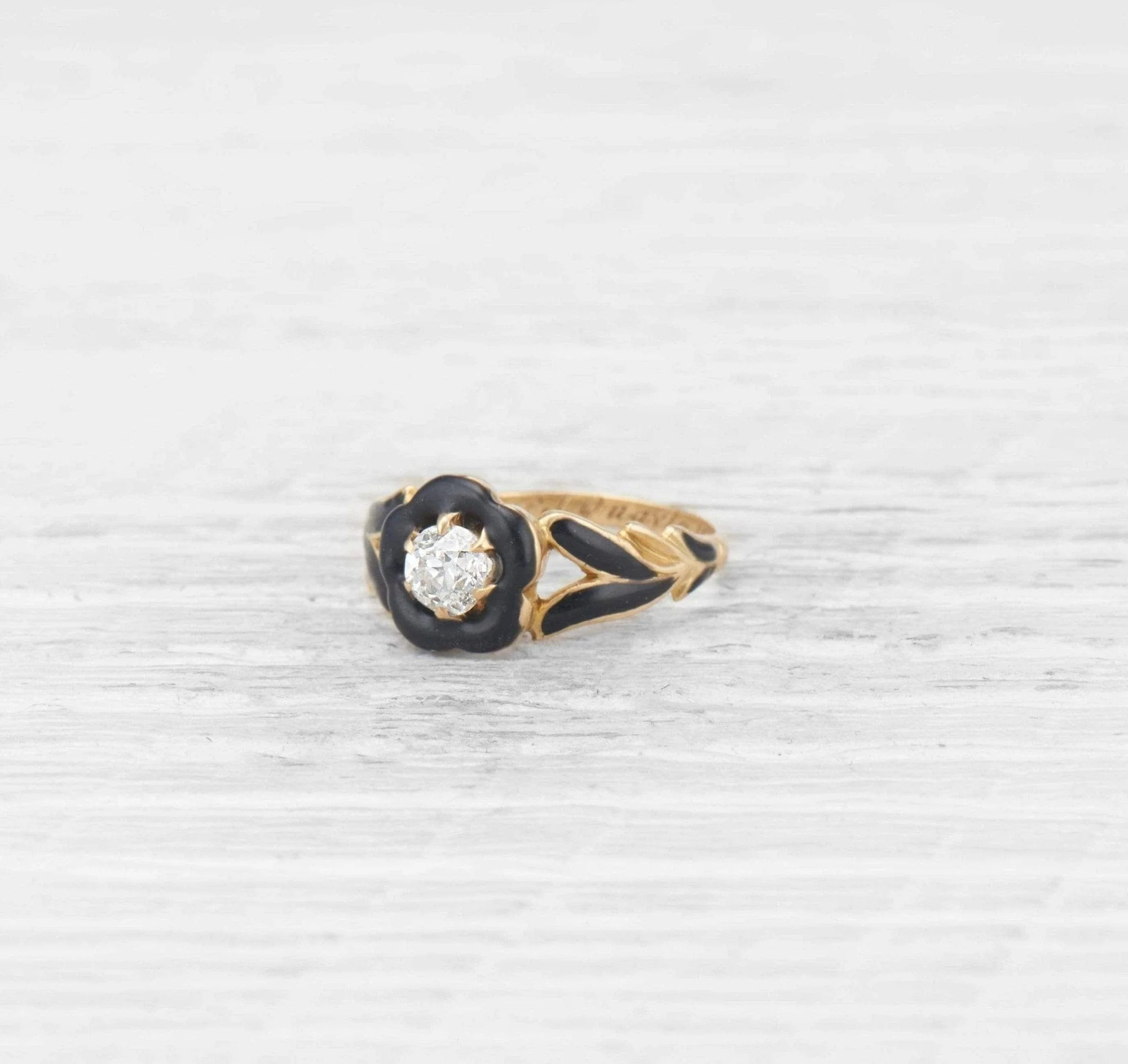 Victorian Diamond and Enamel Mourning Ring