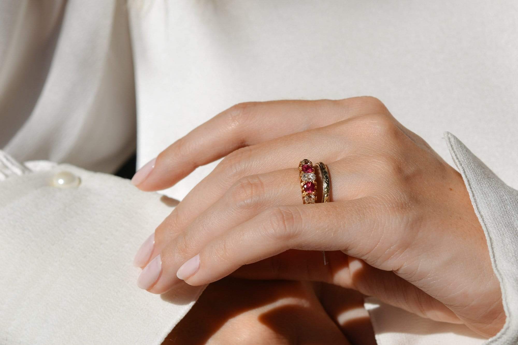 Victorian Diamond and Ruby Half Band Ring - Image 5