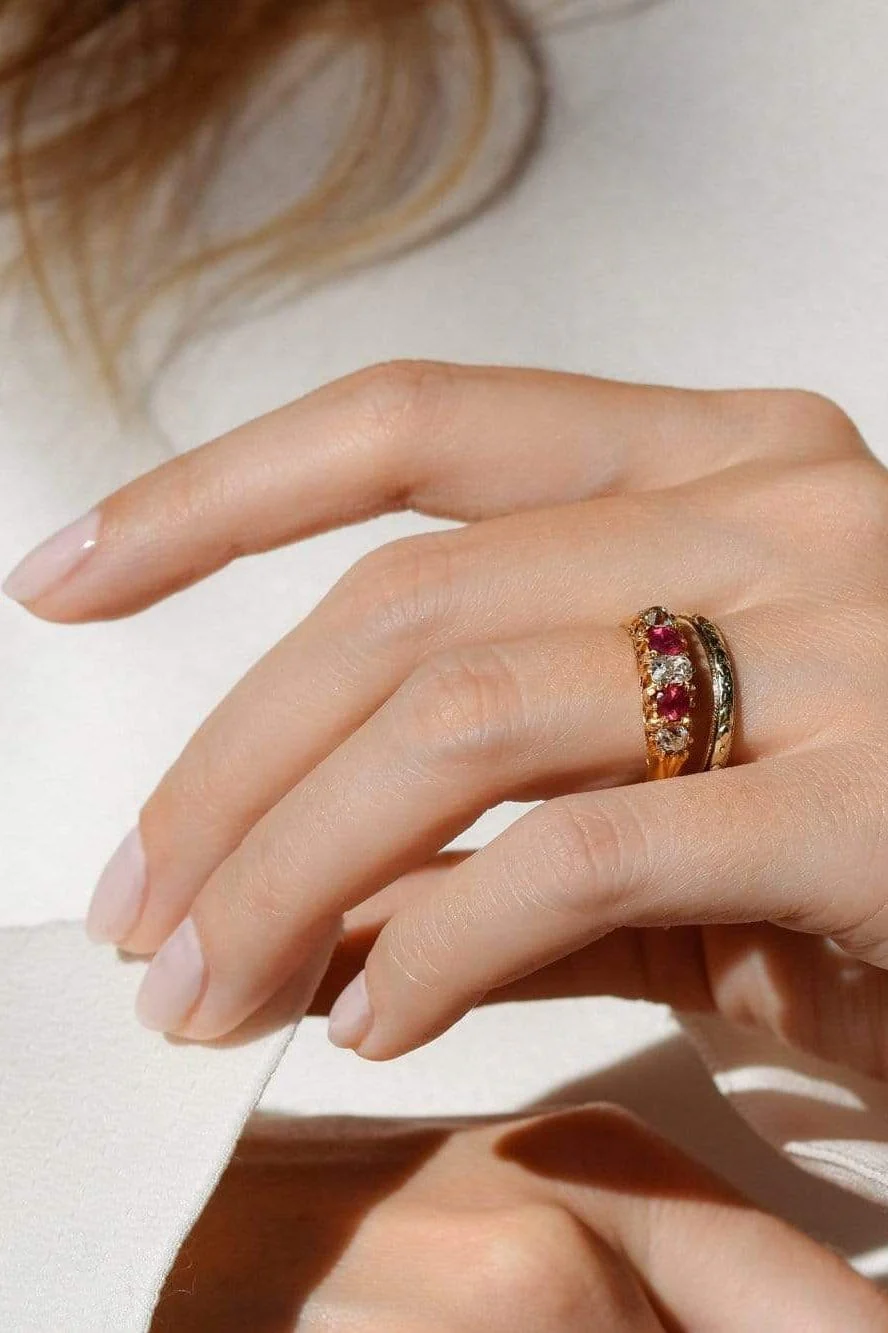 Victorian Diamond and Ruby Half Band Ring - Image 7