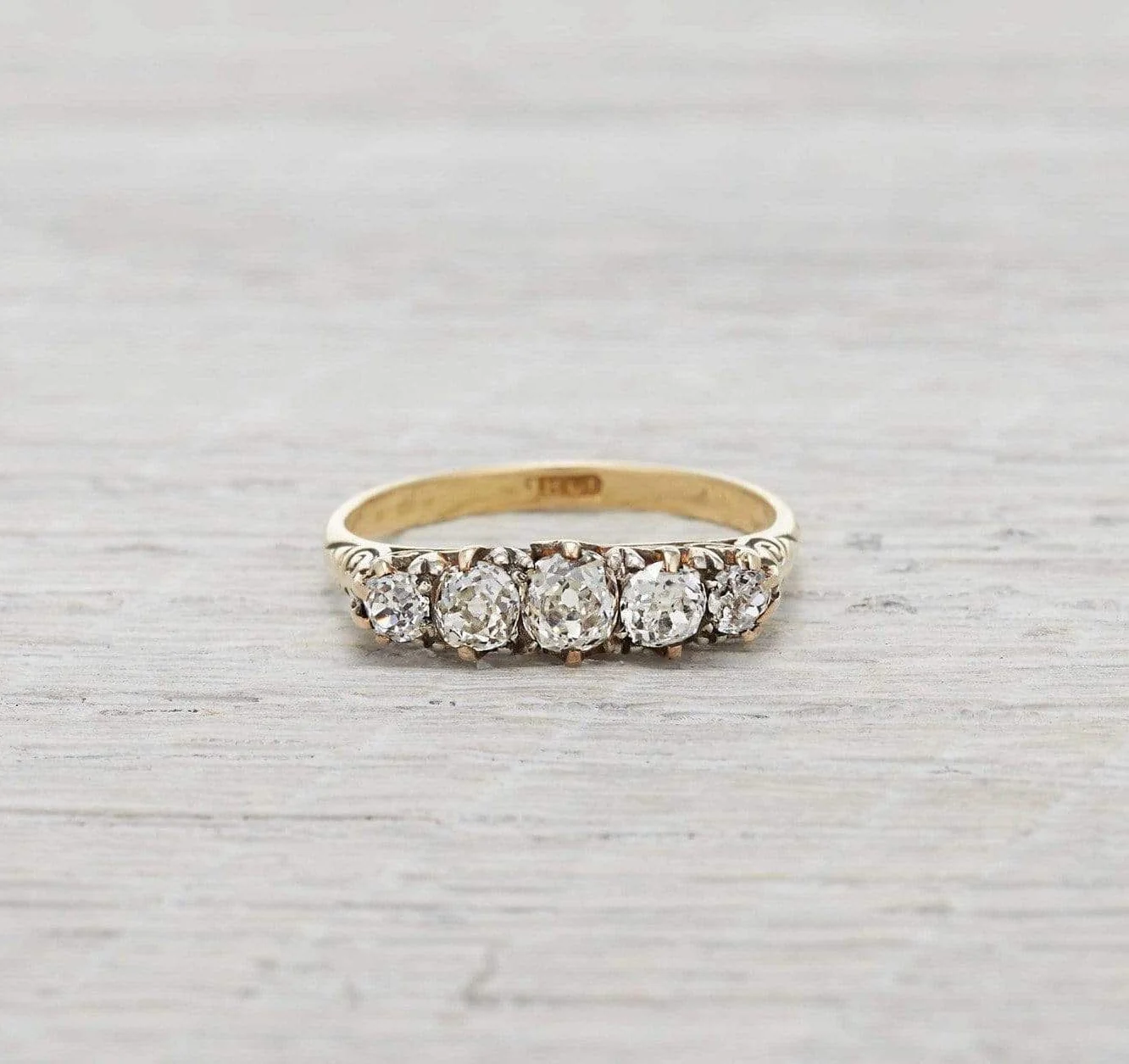 Victorian Diamond Carved Half Hoop Five Stone Engagement Ring - Image 2