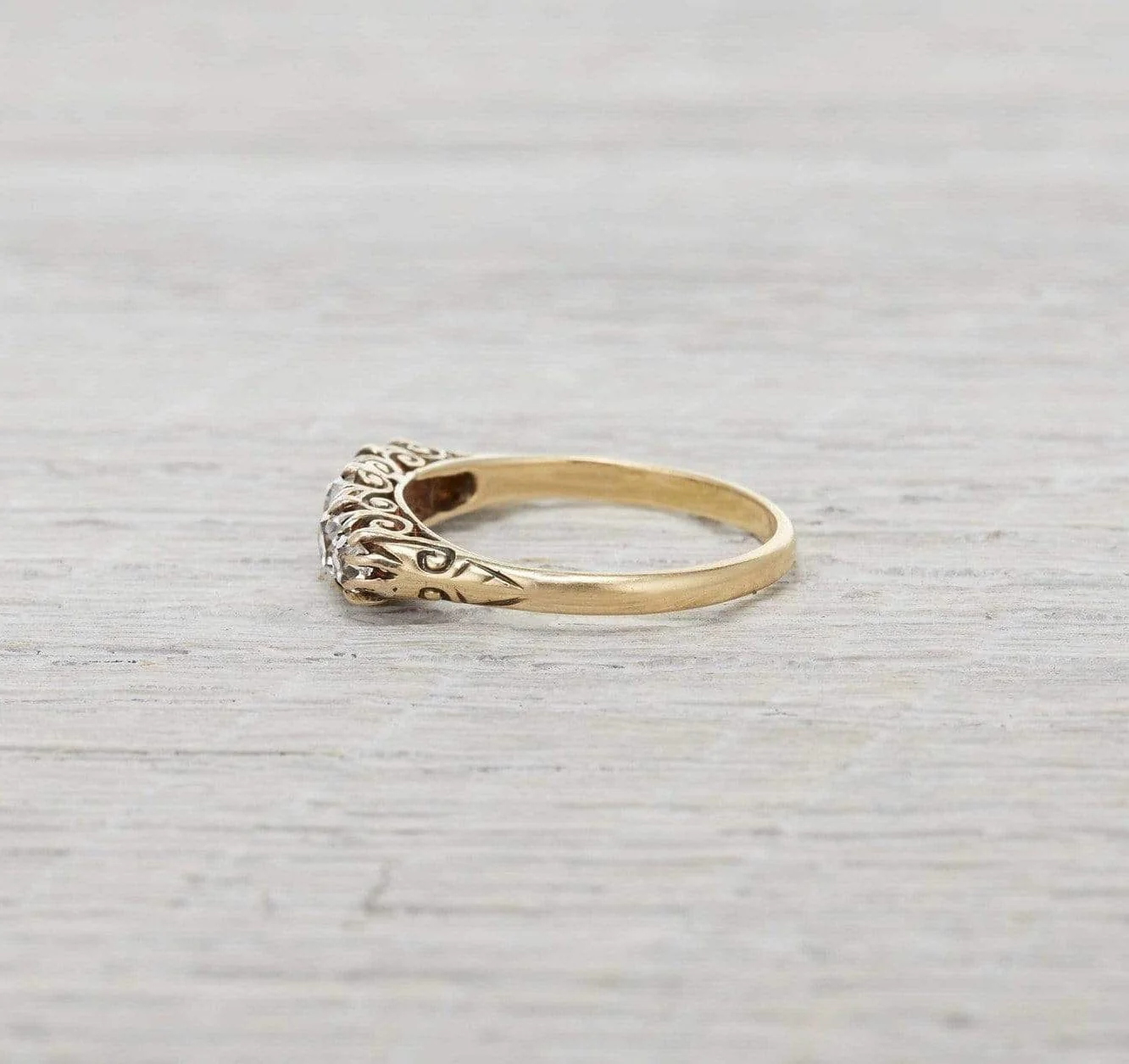 Victorian Diamond Carved Half Hoop Five Stone Engagement Ring - Image 3