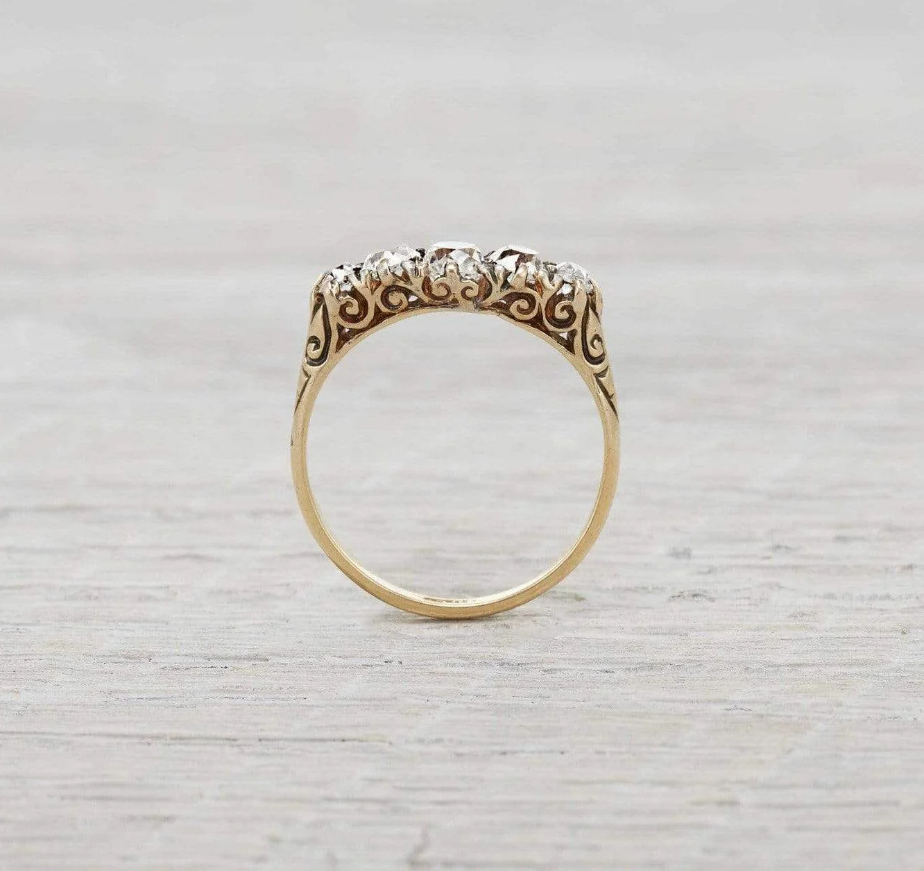 Victorian Diamond Carved Half Hoop Five Stone Engagement Ring - Image 4