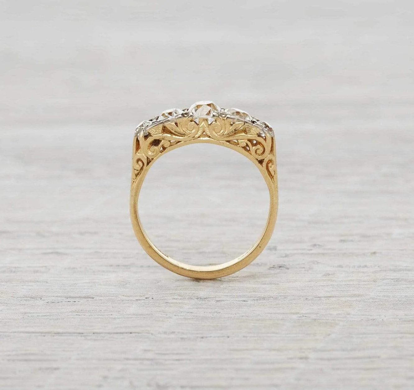 Victorian Diamond Carved Half Hoop Engagement Ring - Image 4