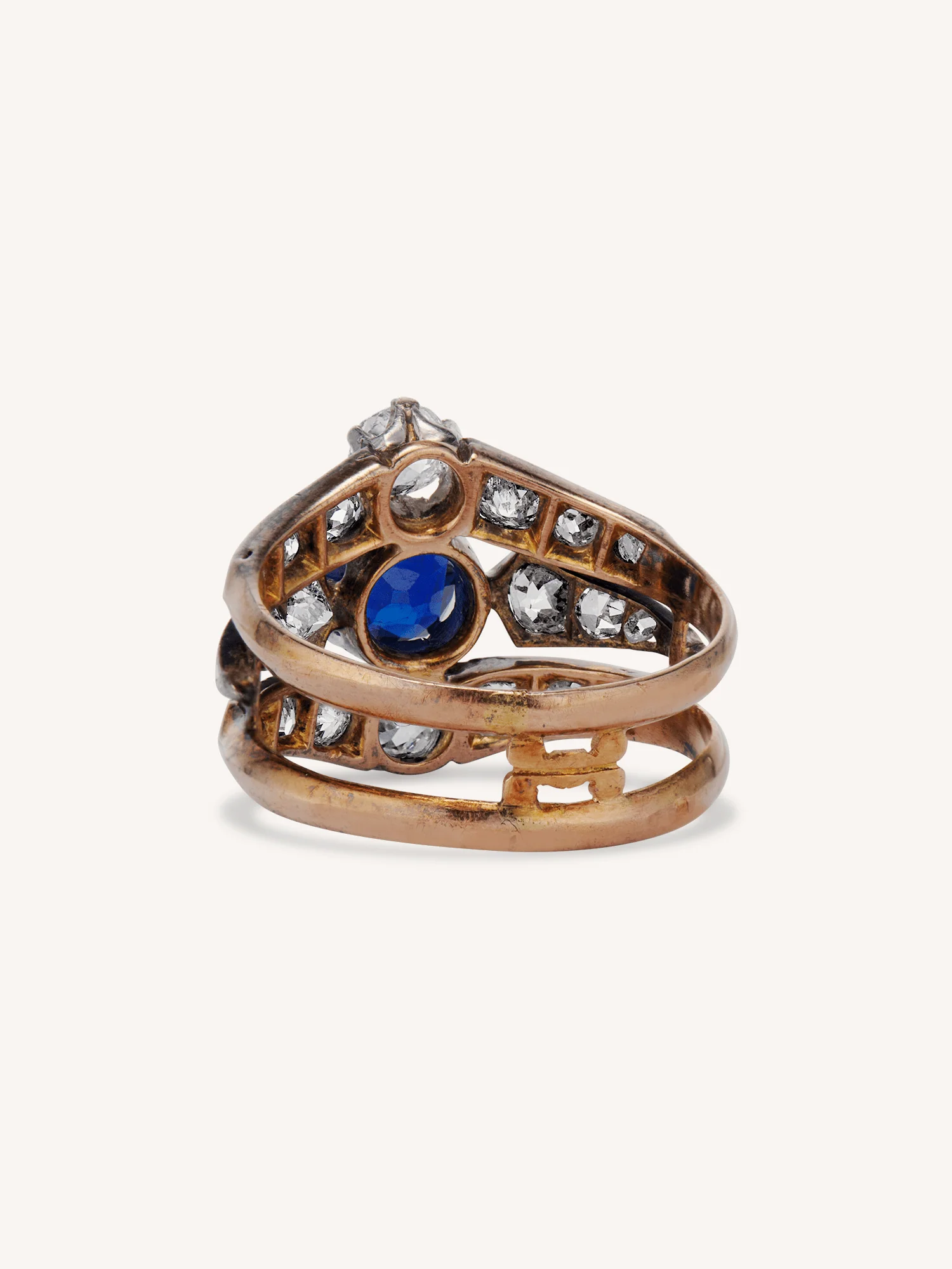 Victorian Diamond & Sapphire Tiered Antique Dinner Ring, France - Image 5