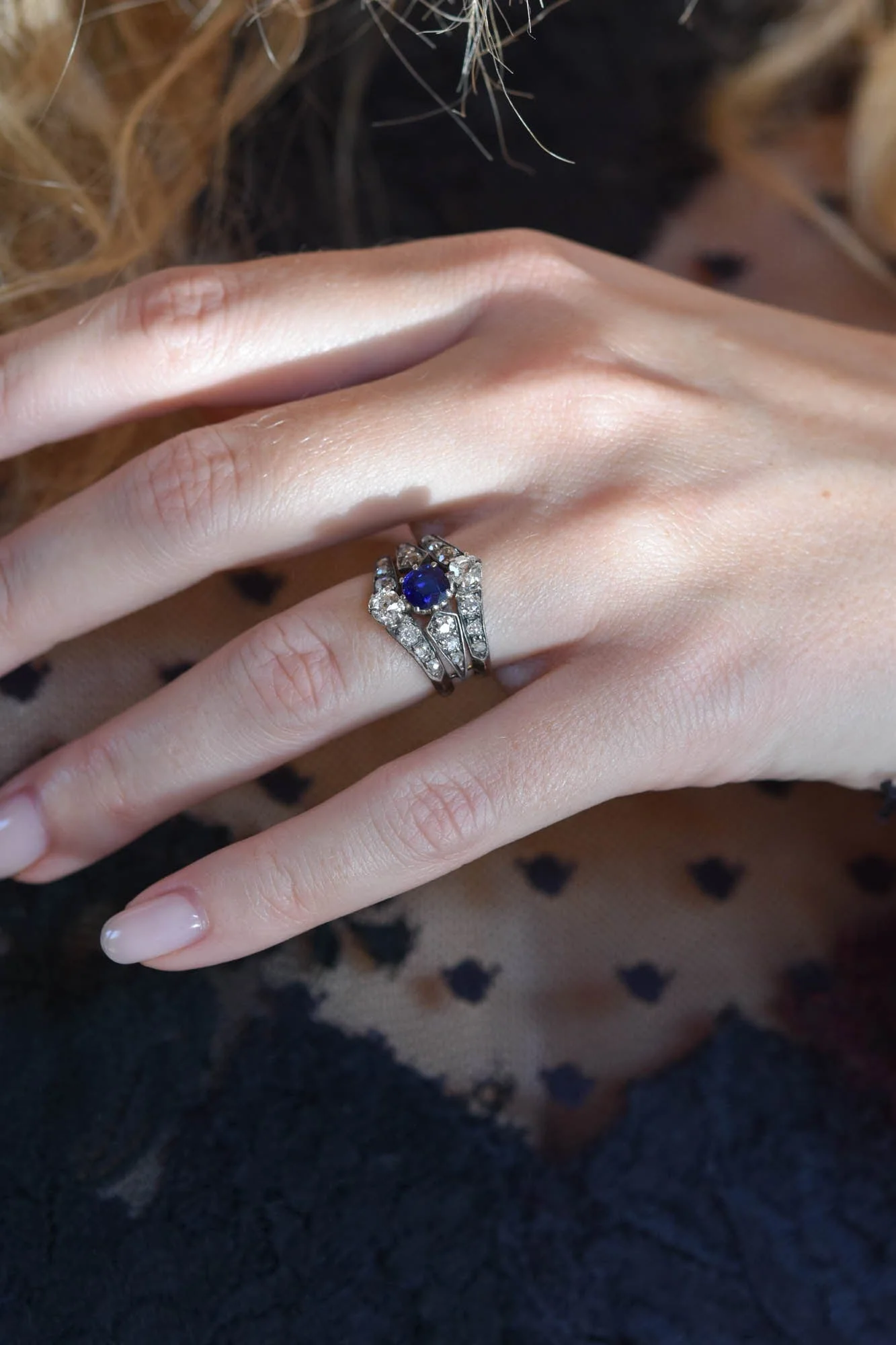 Victorian Diamond & Sapphire Tiered Antique Dinner Ring, France - Image 6