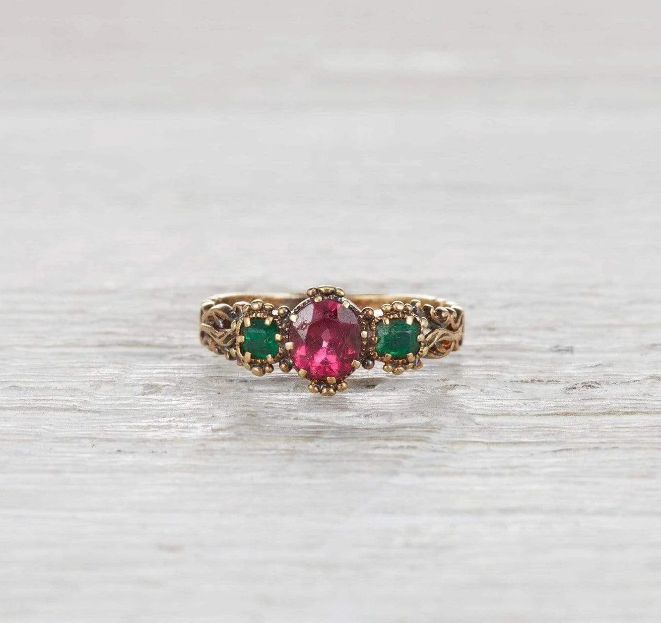 Victorian Emerald and Rubellite Ring