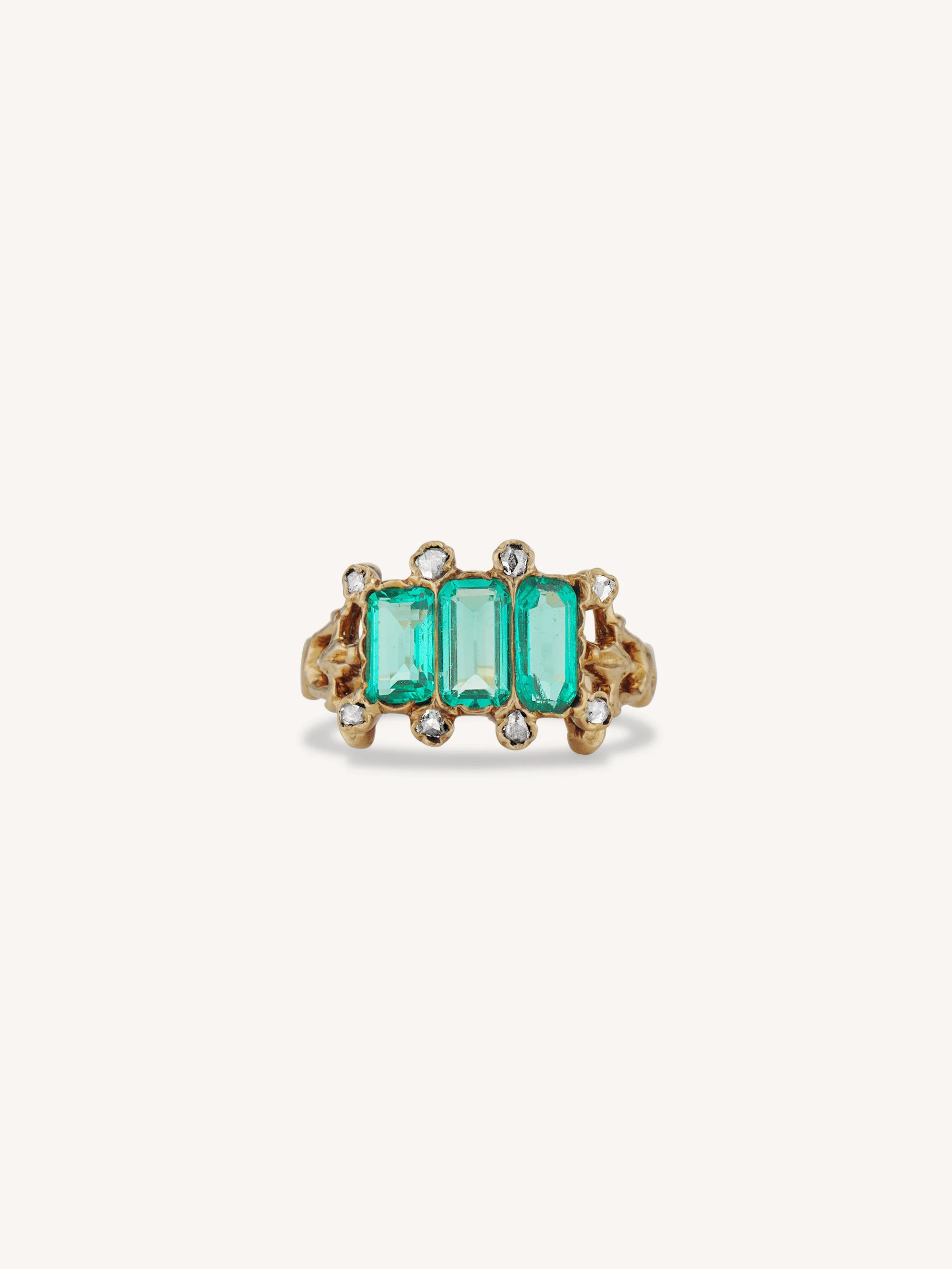 Victorian Colombian Emerald Three Stone Ring