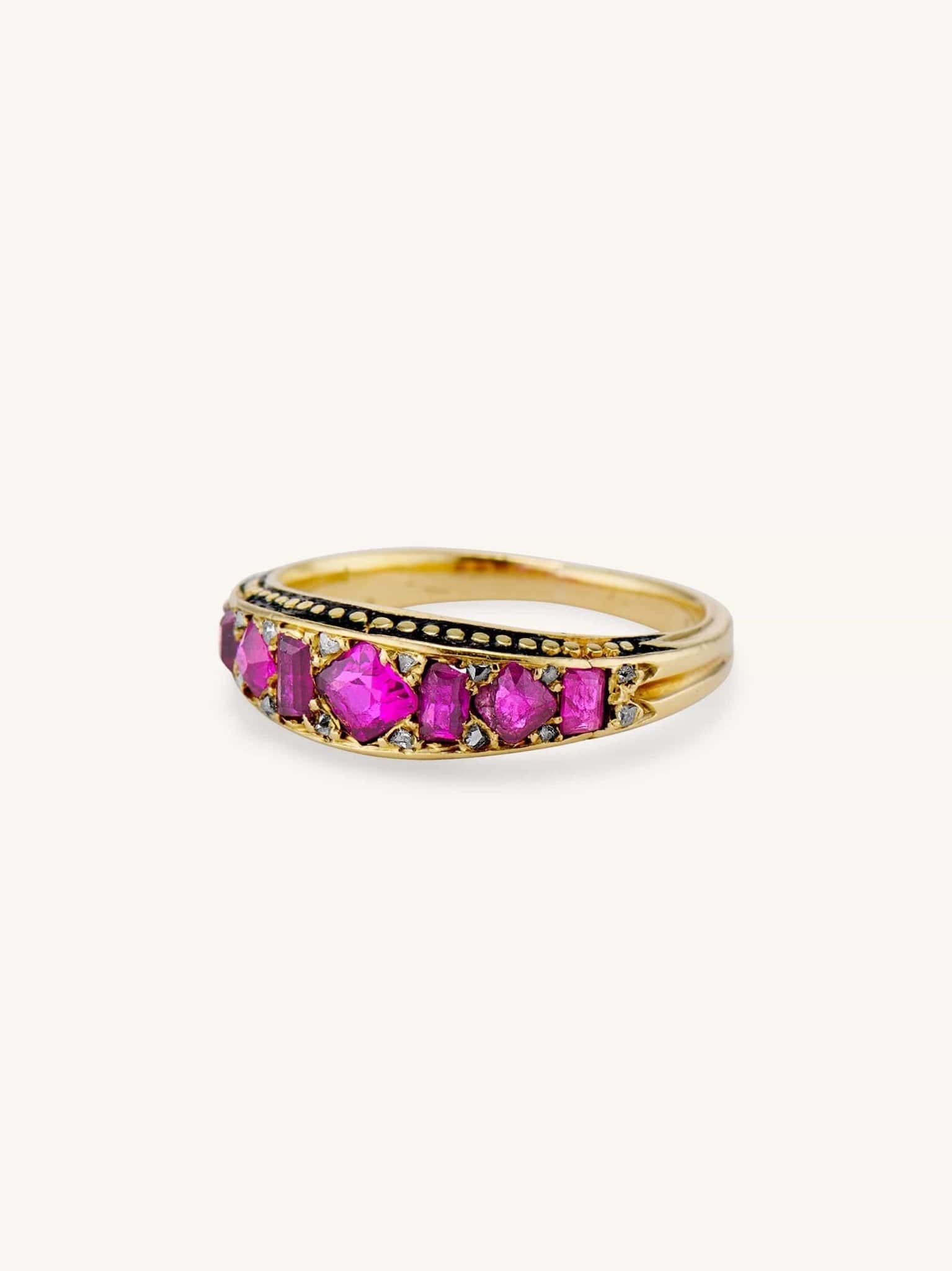 Victorian Enamelled Ruby Half Band Accent Ring - Image 2