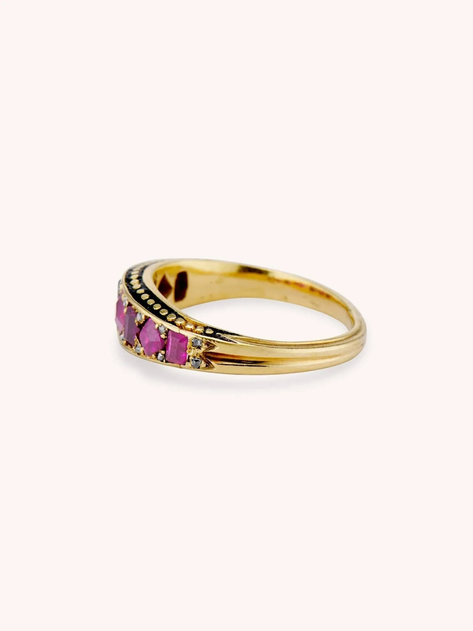 Victorian Enamelled Ruby Half Band Accent Ring - Image 3