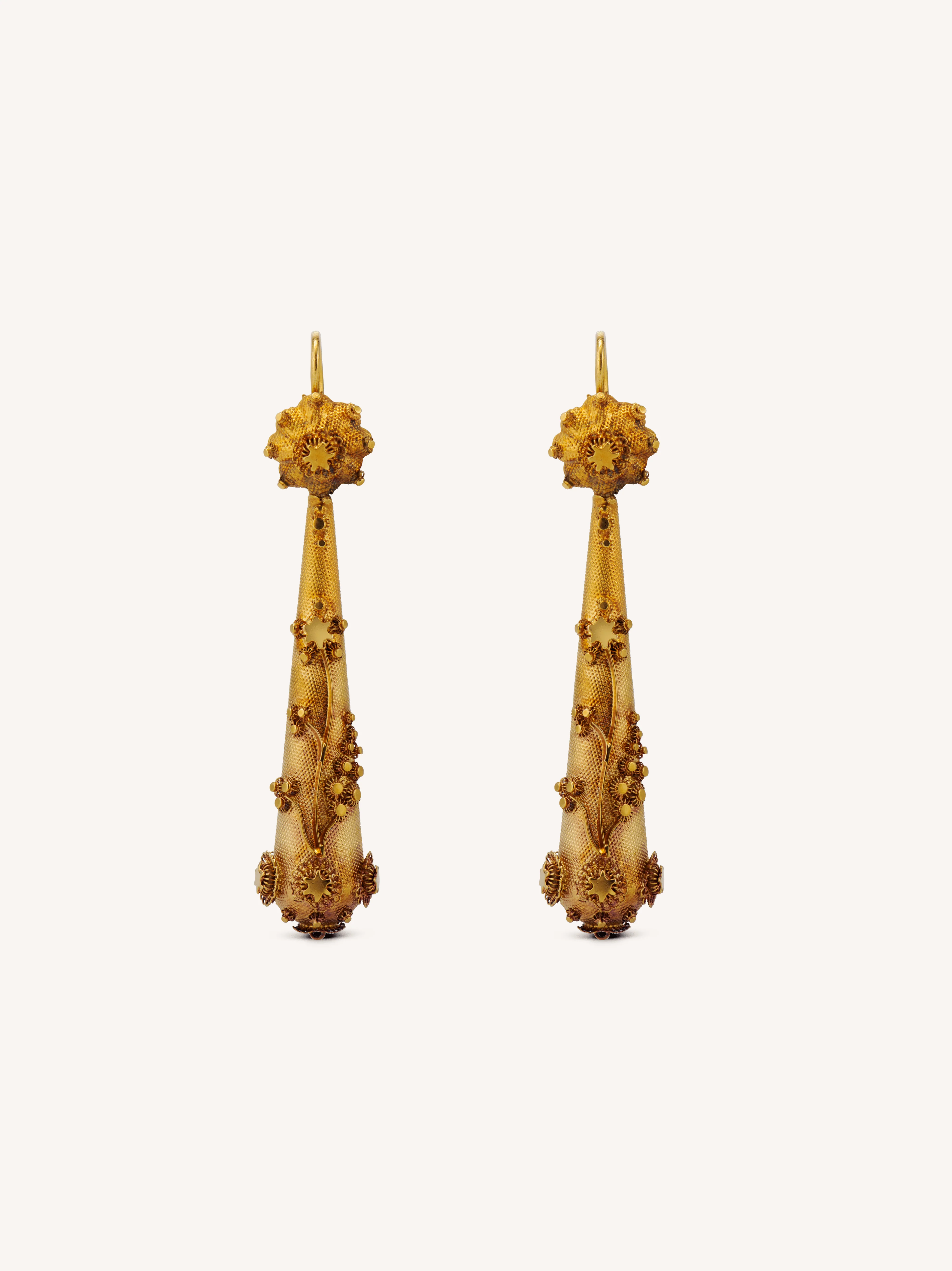 Victorian Etruscan Revival Gold Dormeuse Earrings