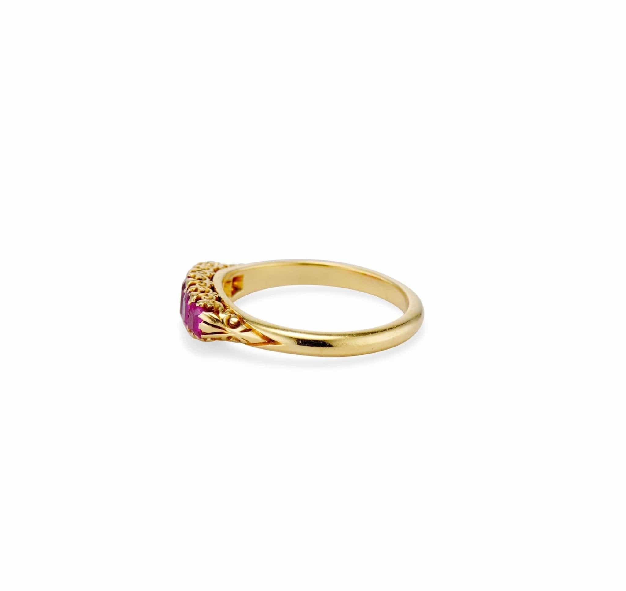 Victorian Five Stone Burmese Ruby Carved Half Hoop, England - Image 3