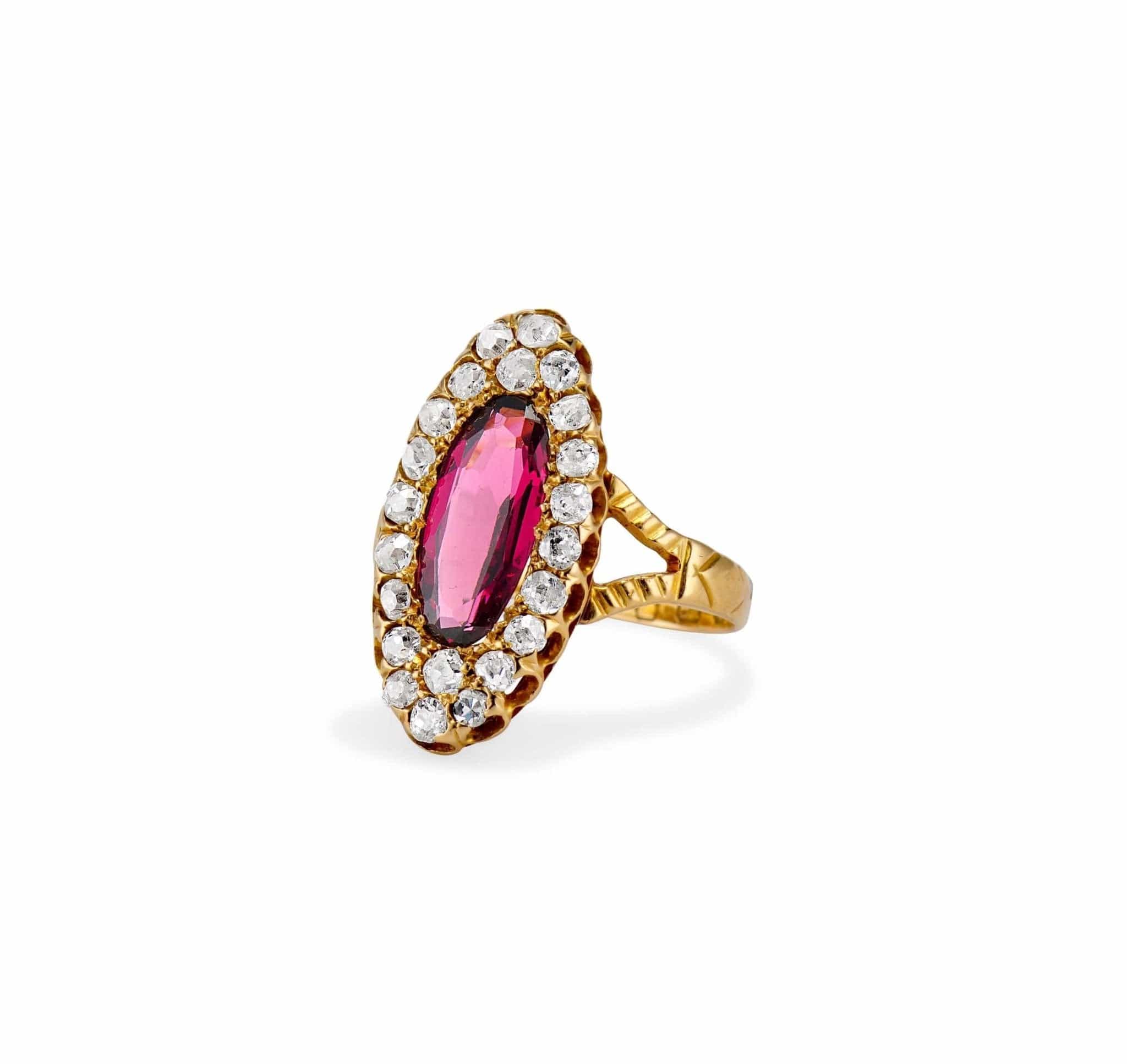 Victorian Garnet & Diamond Dinner Ring, England - Image 2
