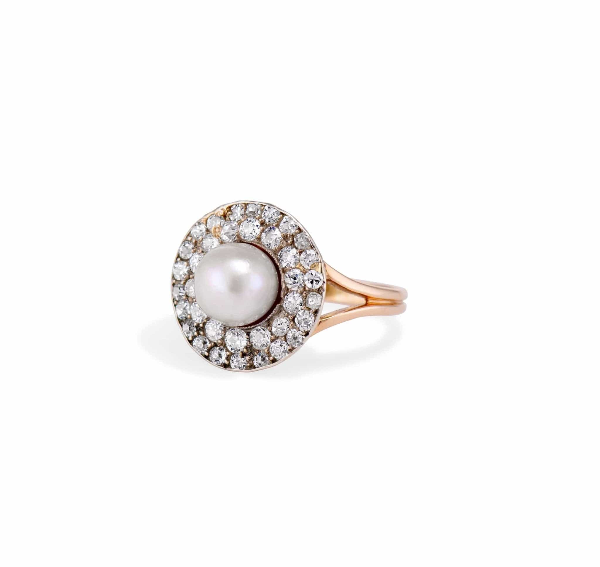 Victorian Natural Pearl and Diamond Cluster Ring - Image 2