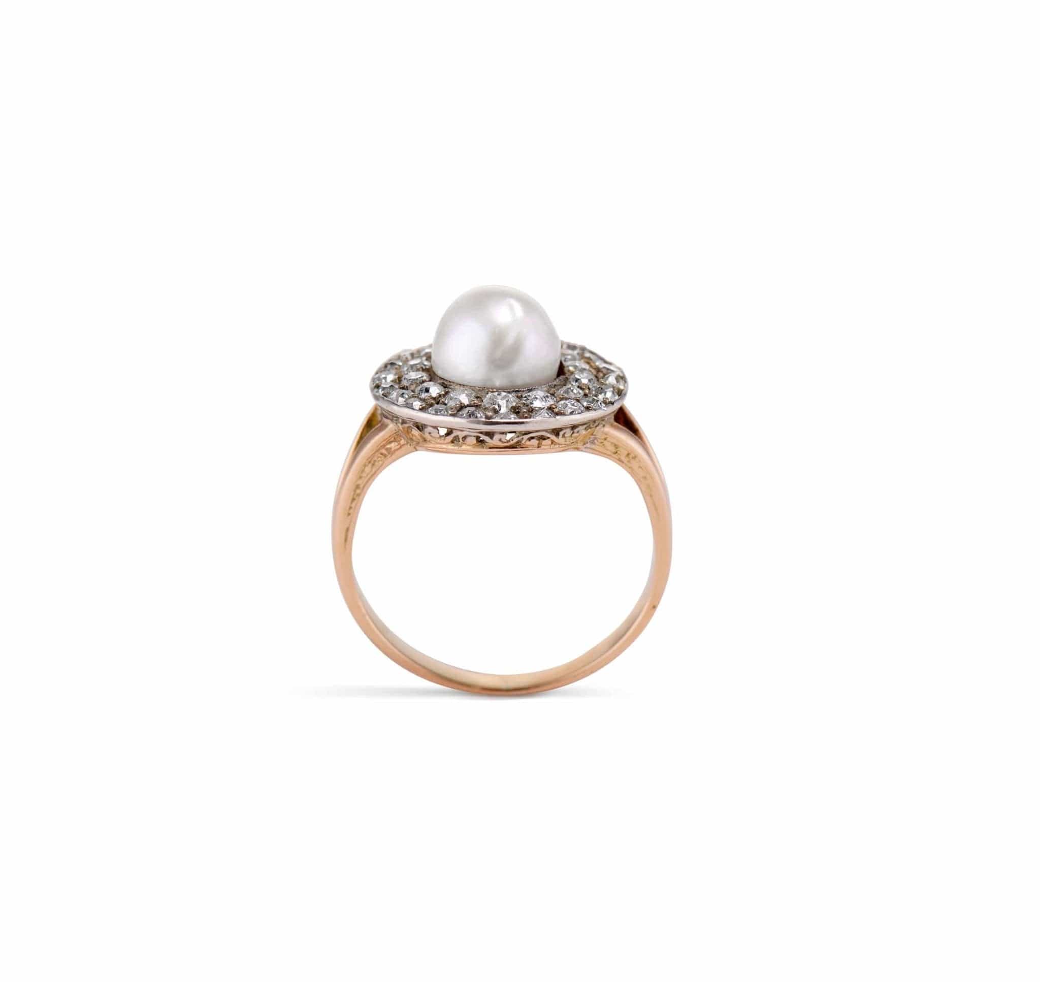 Victorian Natural Pearl and Diamond Cluster Ring - Image 3