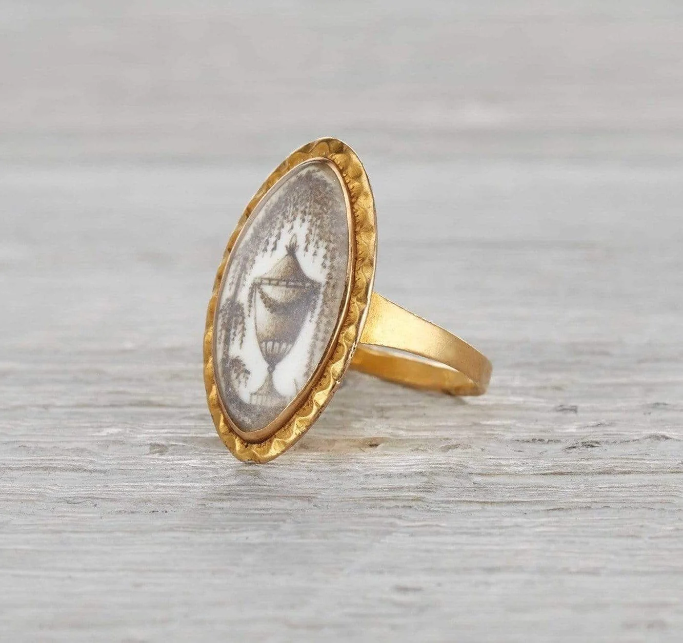 Victorian Navette Urn Motif Mourning Ring
