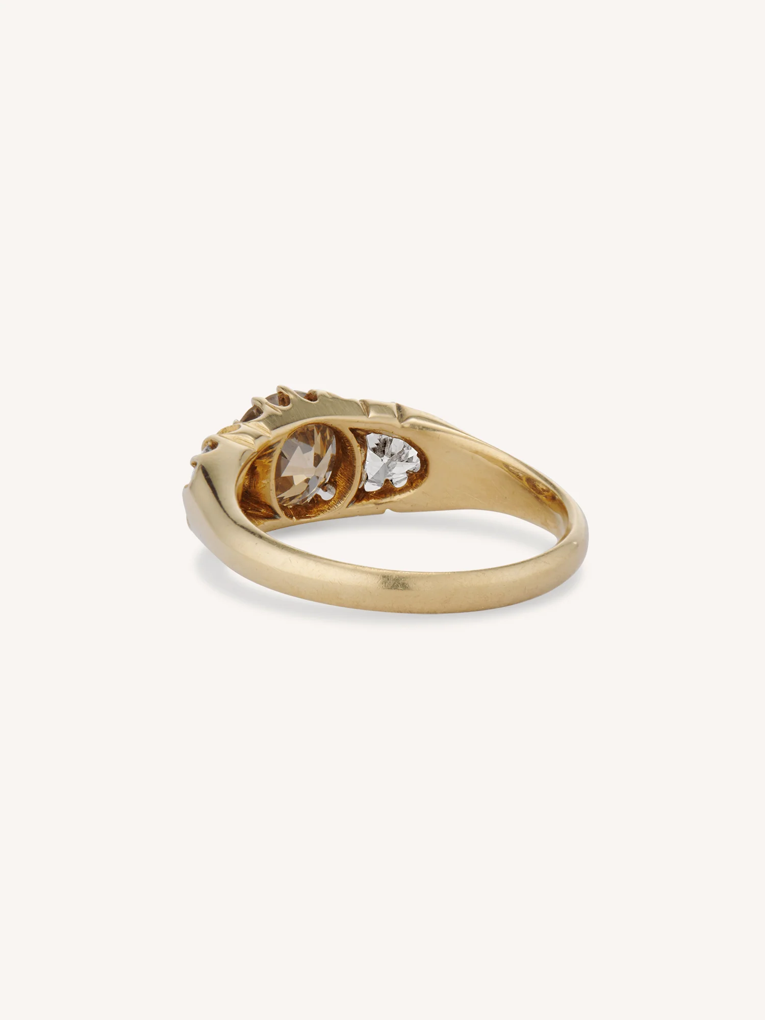 Victorian 1.30 Carat Old European Cut Fancy Brown & White Diamond Three Stone Antique Engagement Ring, England - Image 5