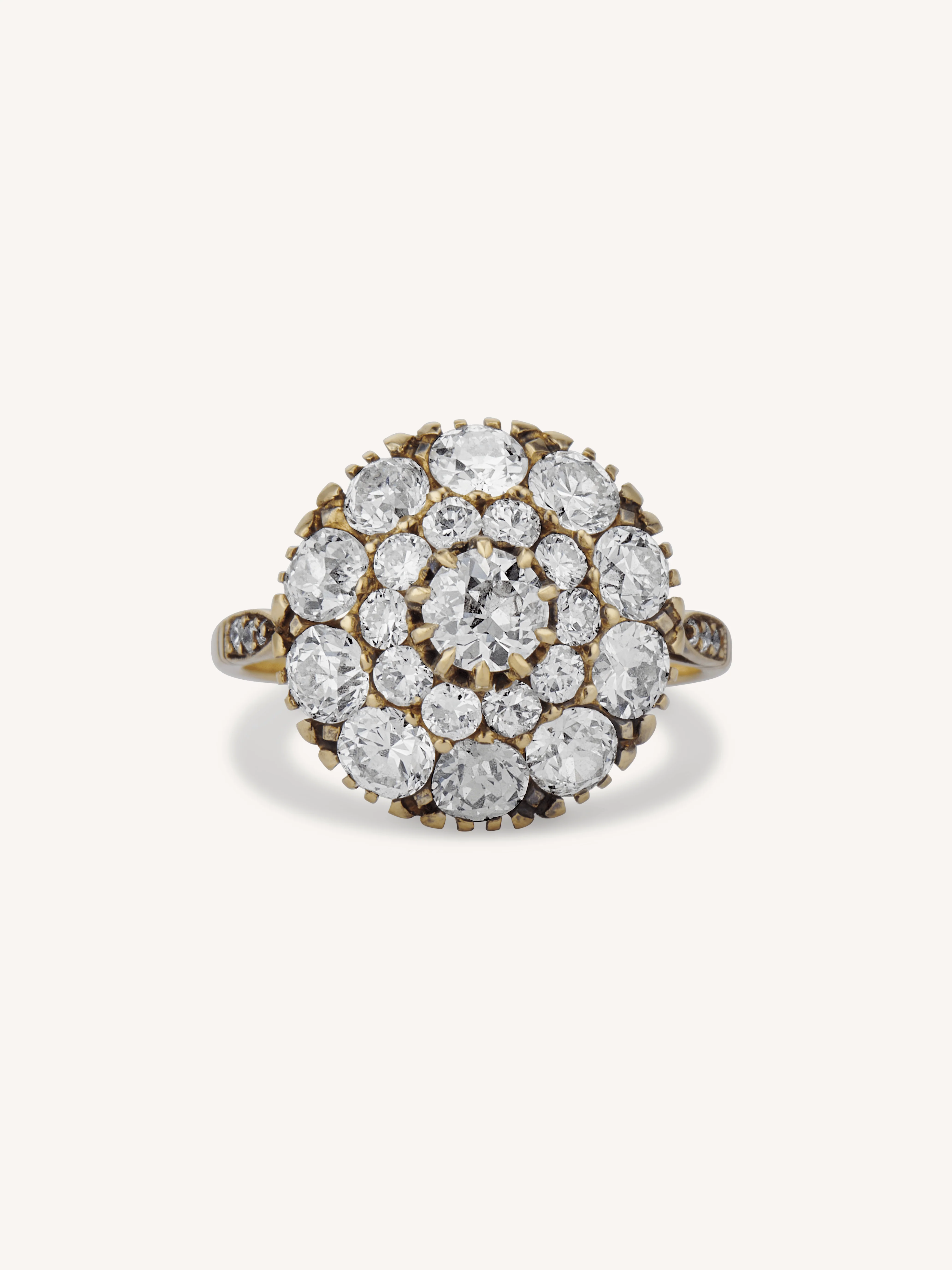 Late Victorian Old Mine Cut Diamond Cluster Antique Engagement Ring