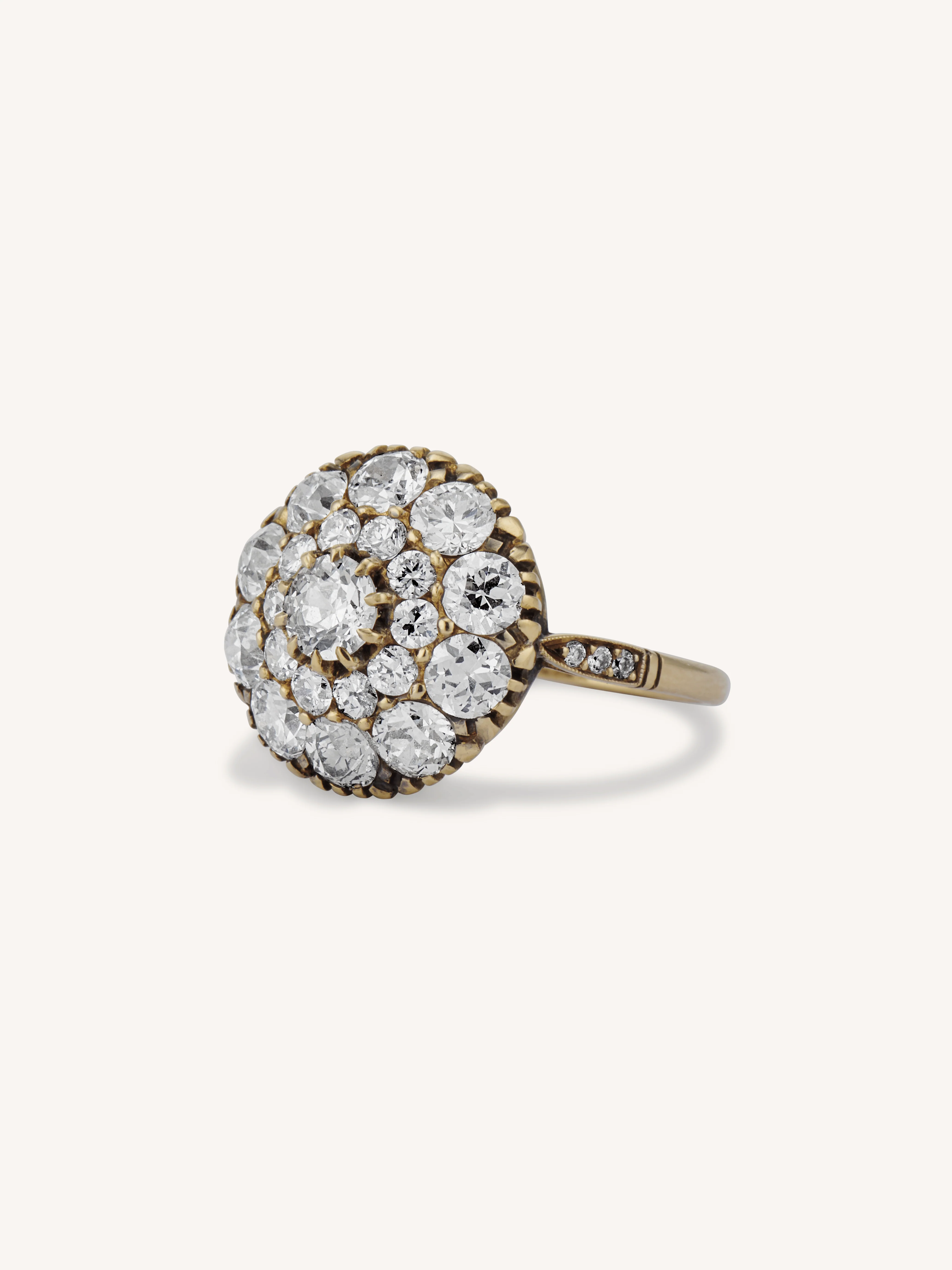 Late Victorian Old Mine Cut Diamond Cluster Antique Engagement Ring - Image 4
