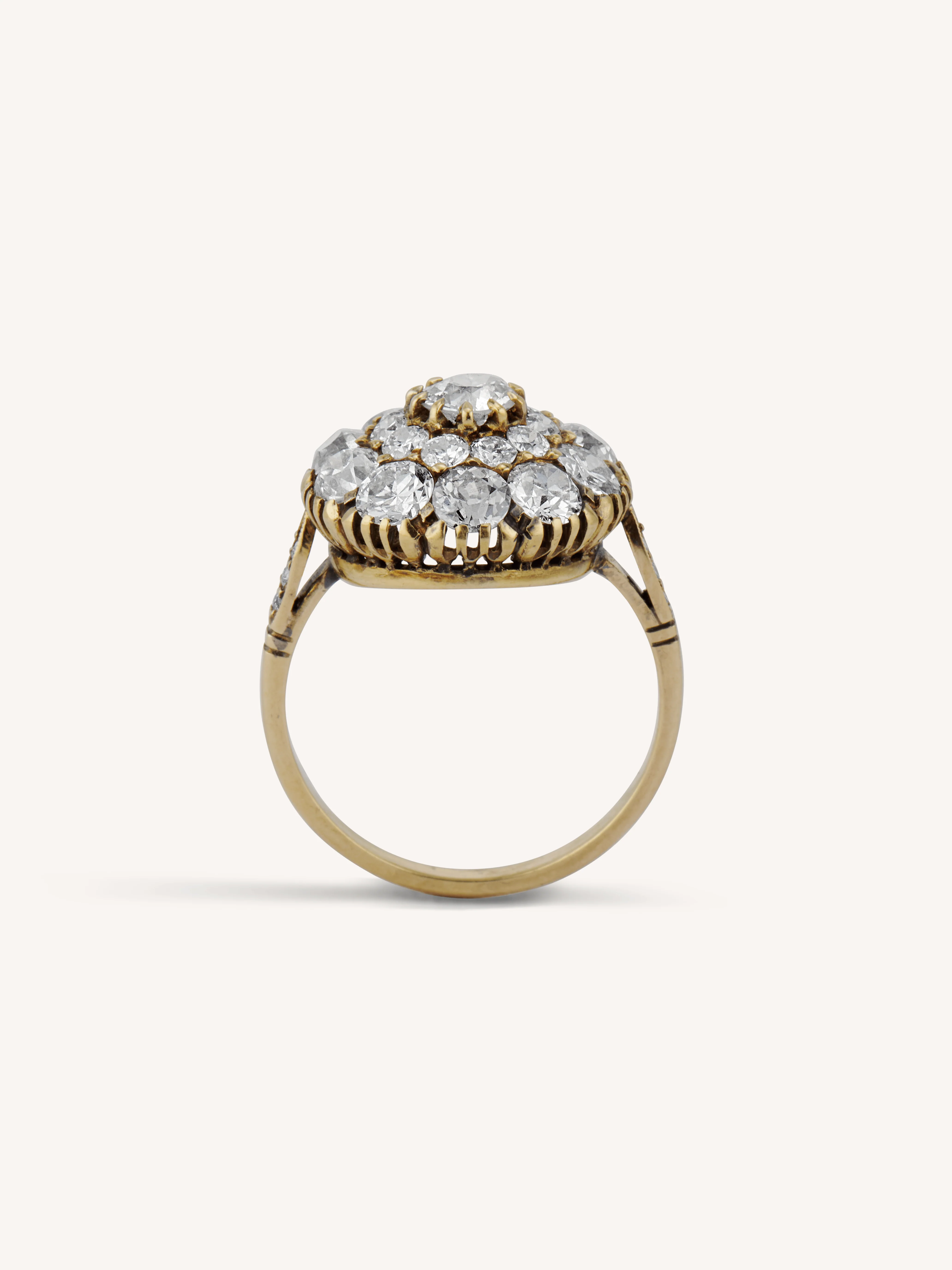 Late Victorian Old Mine Cut Diamond Cluster Antique Engagement Ring - Image 6
