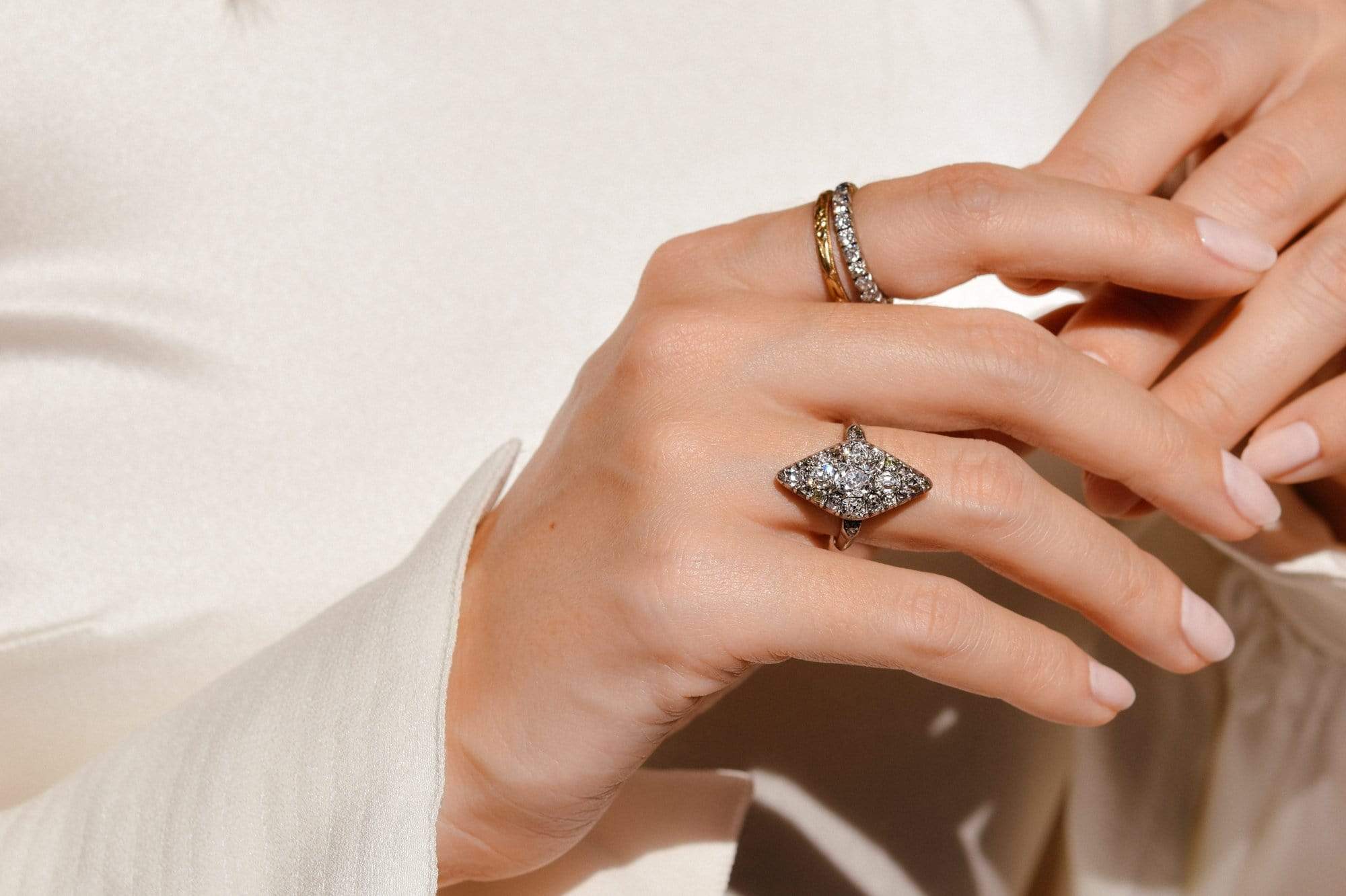 Edwardian Old-Mine Diamond Navette Ring - Image 7