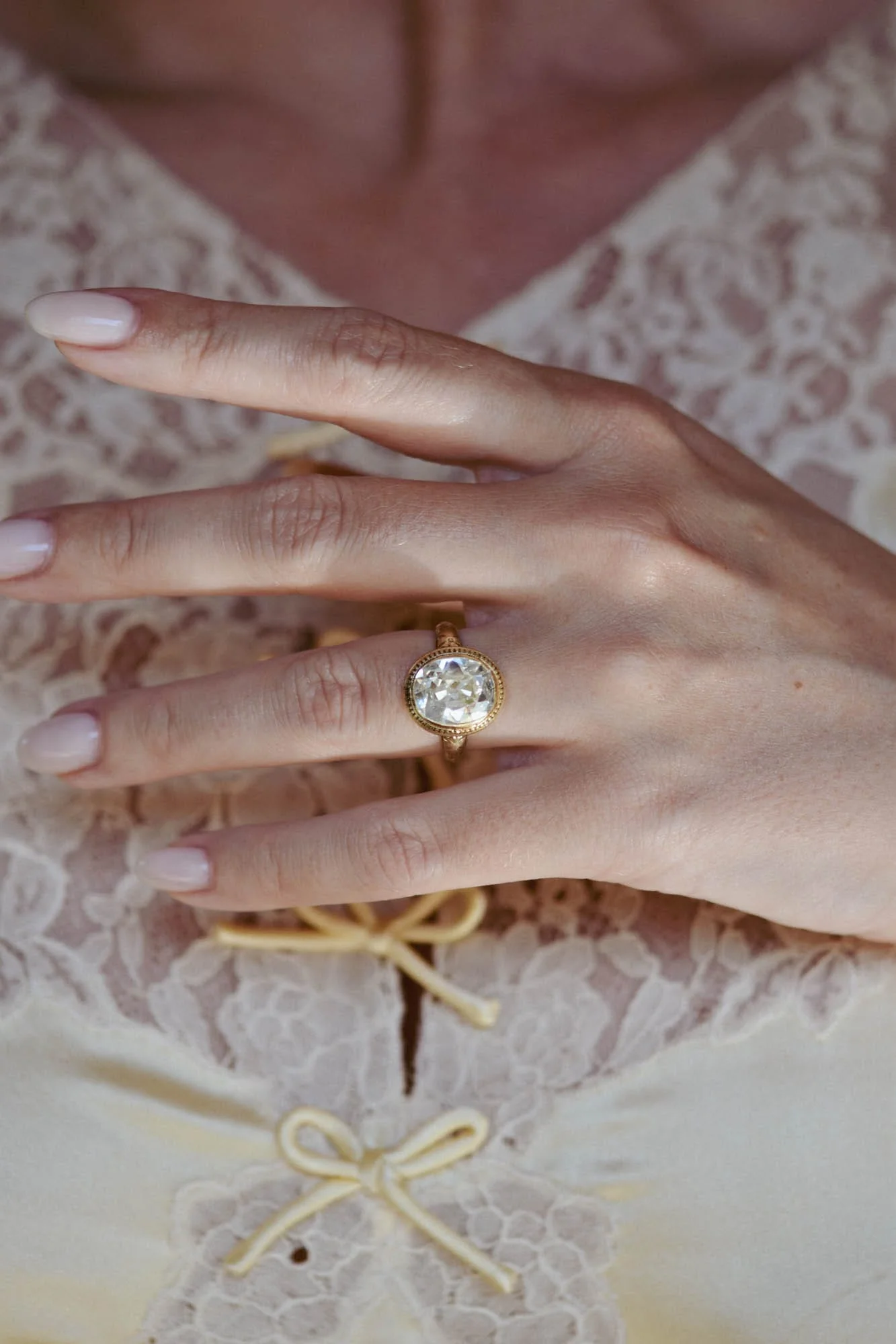 Victorian 3.75 Carat Old Mine Oval Diamond Bezel Set Antique Engagement Ring - Image 7