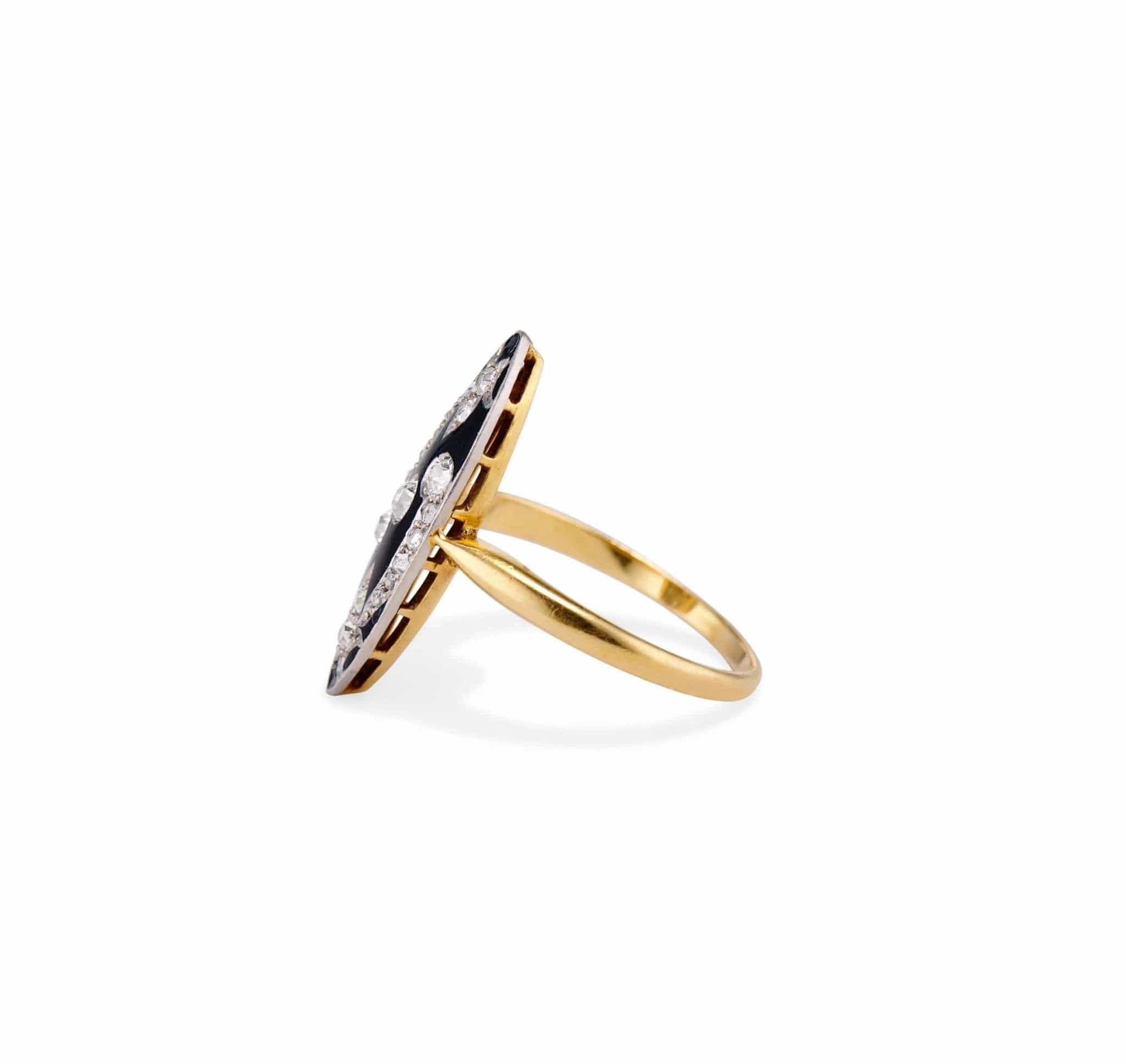 Victorian Enamel and Diamond Navette Dinner Ring, France - Image 3