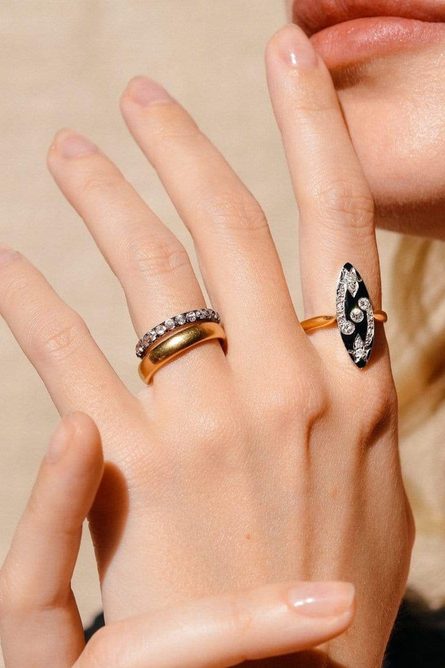 Victorian Enamel and Diamond Navette Dinner Ring, France - Image 6