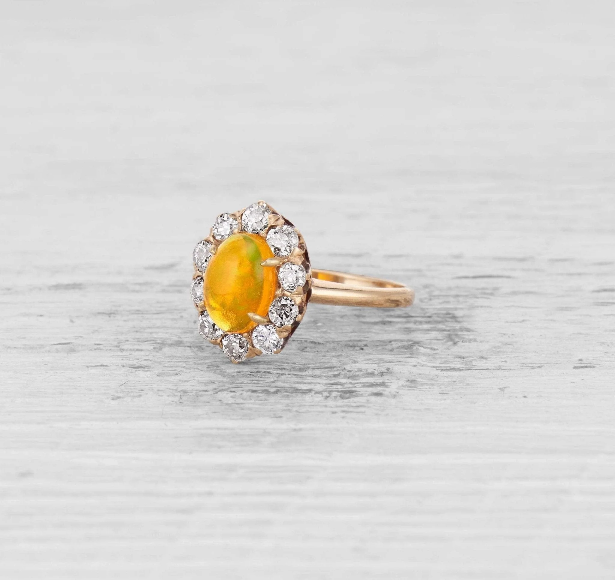 VICTORIAN OPAL AND DIAMOND CLUSTER RING
