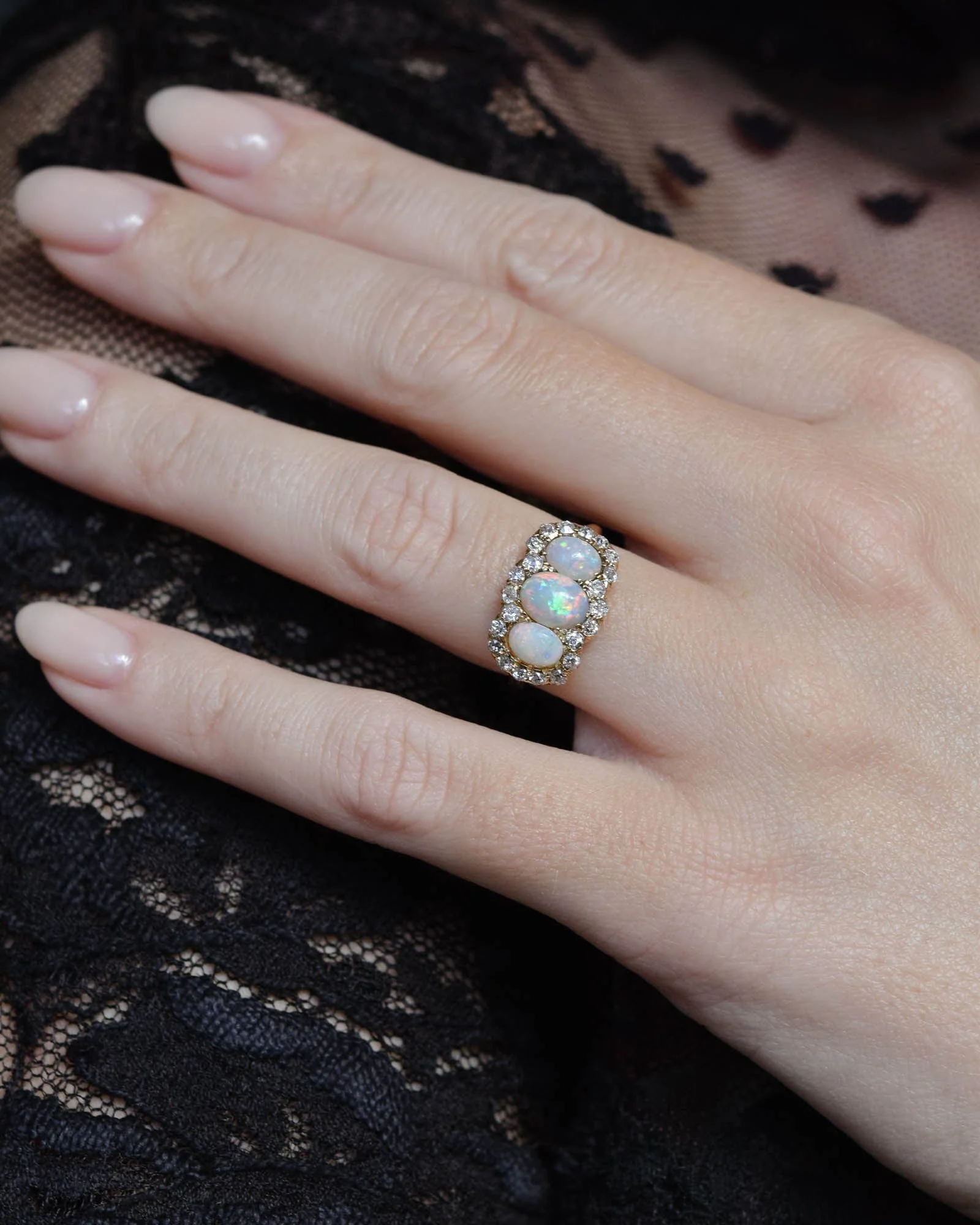 Victorian Opal & Diamond Three Stone Antique Ring - Image 2