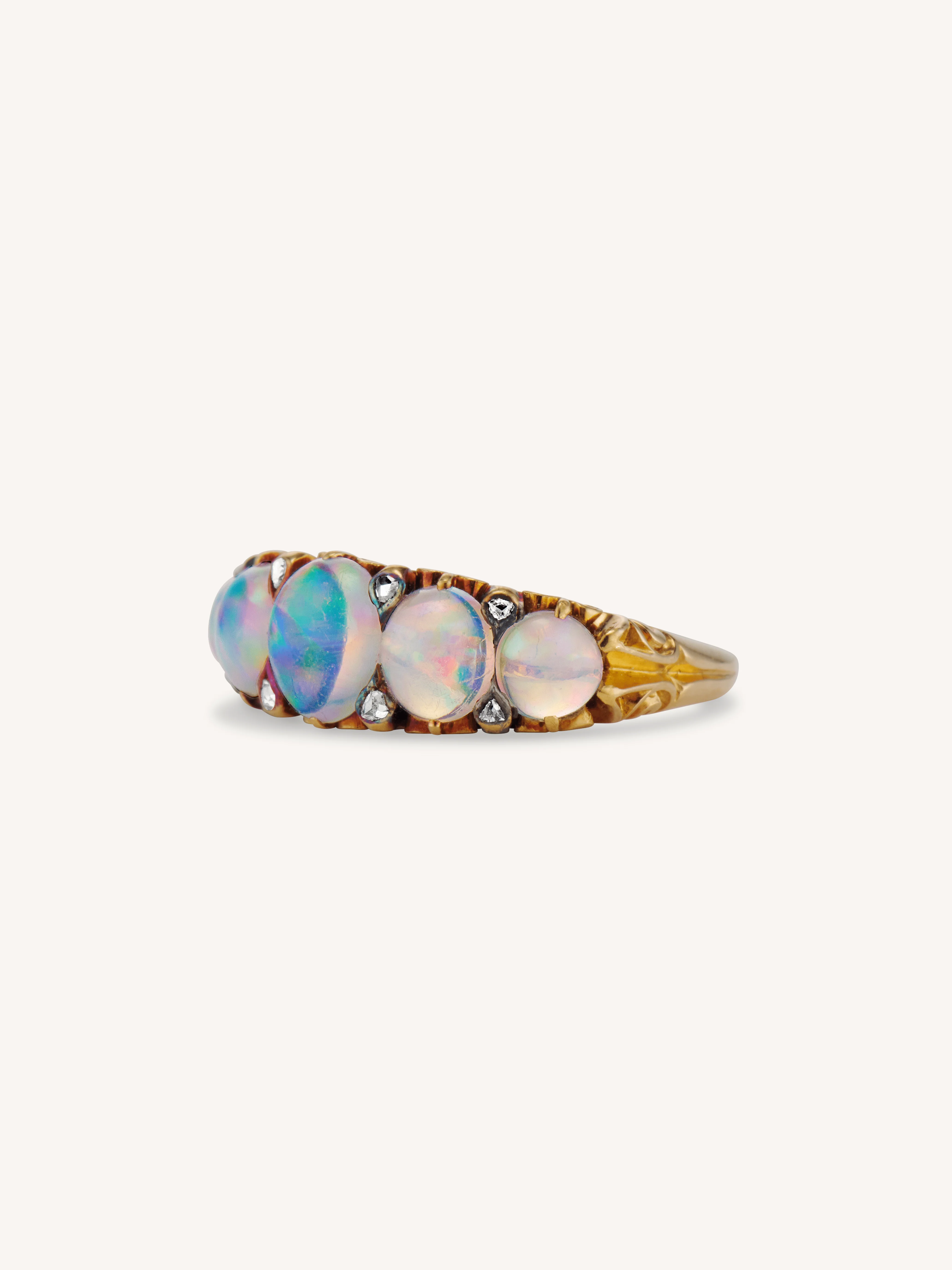 Victorian Opal & Rose Cut Diamond Carved Half Hoop Antique Ring - Image 4