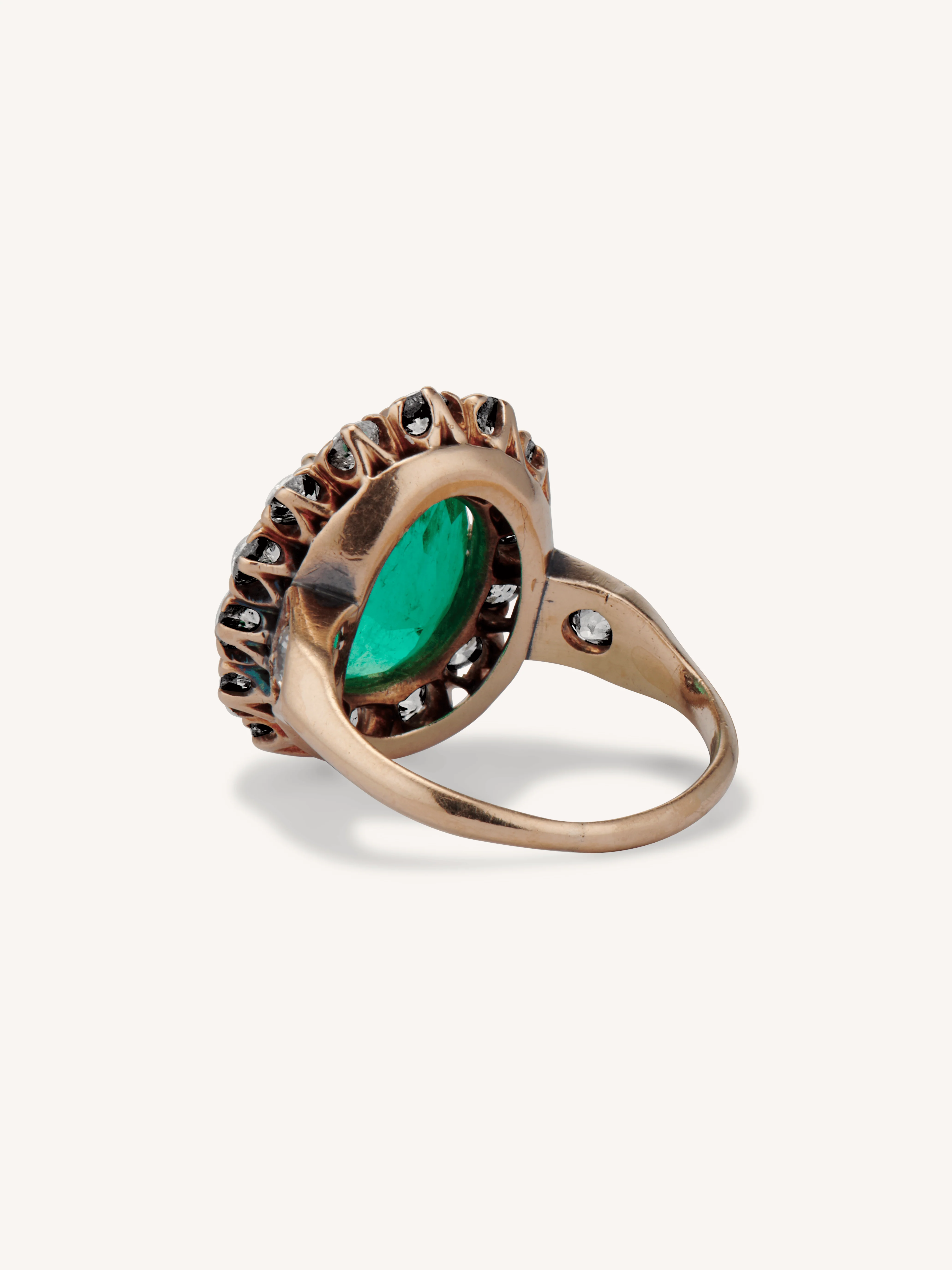 Victorian 4.49 Carat Oval Cut Colombian Emerald & Diamond Cluster Ring - Image 5