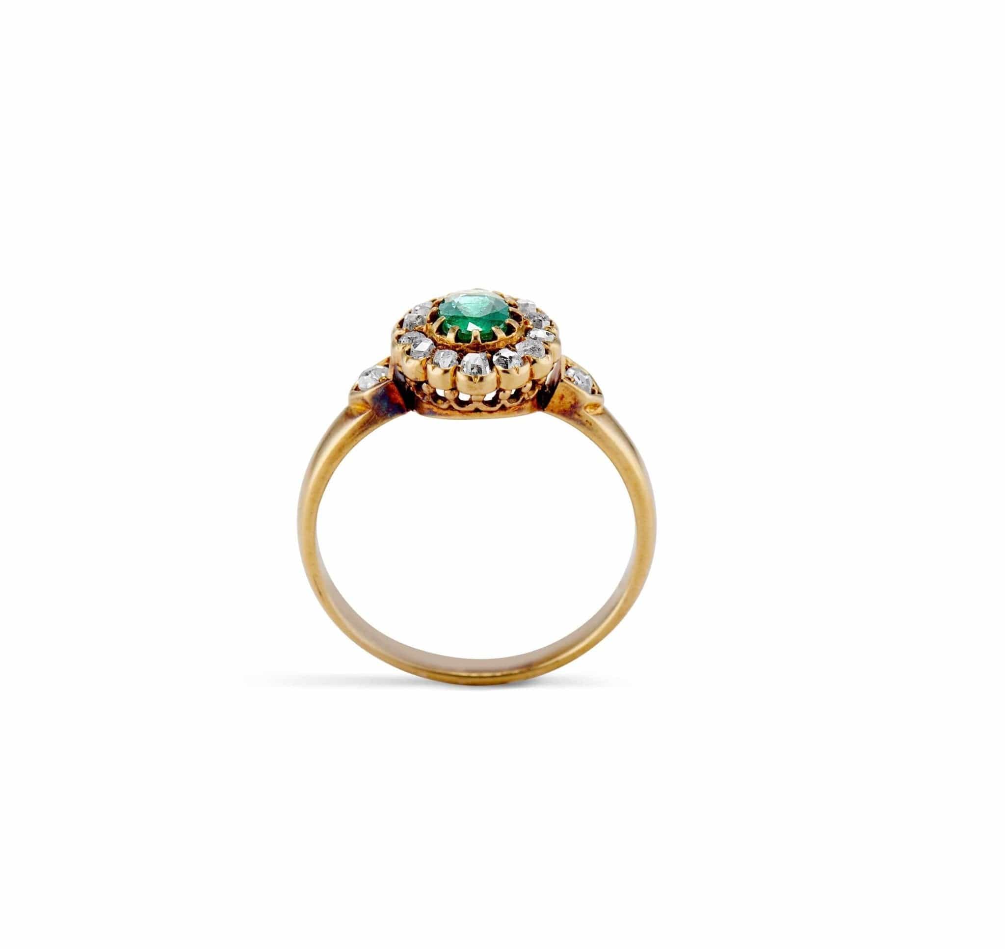 19th Century Victorian Oval Emerald and Rose Cut Diamond Cluster - Image 4