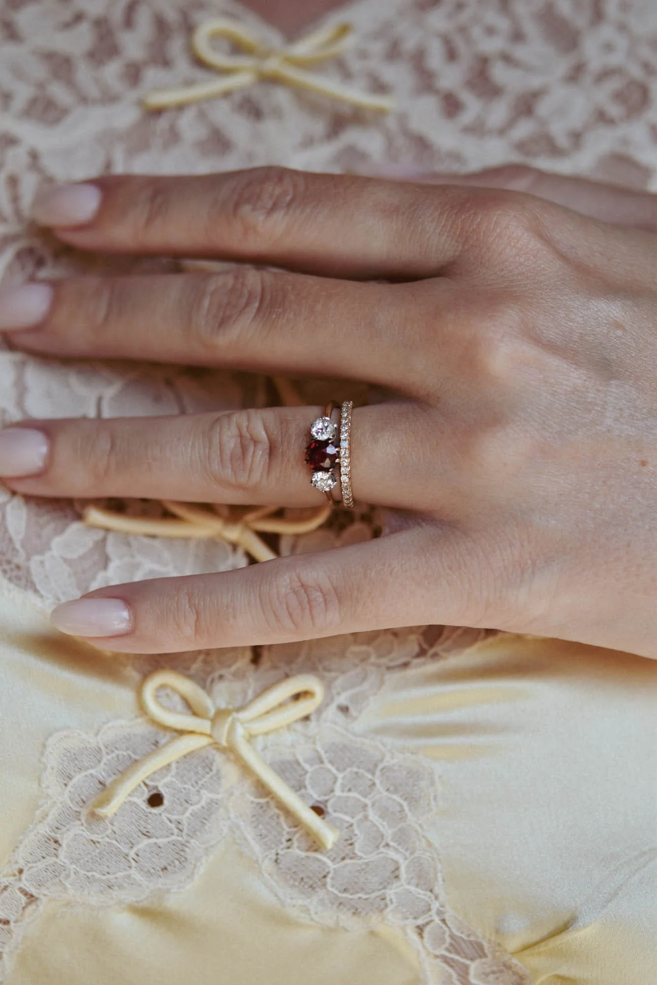 Victorian Red Spinel & Diamond Three Stone Antique Engagement Ring - Image 3