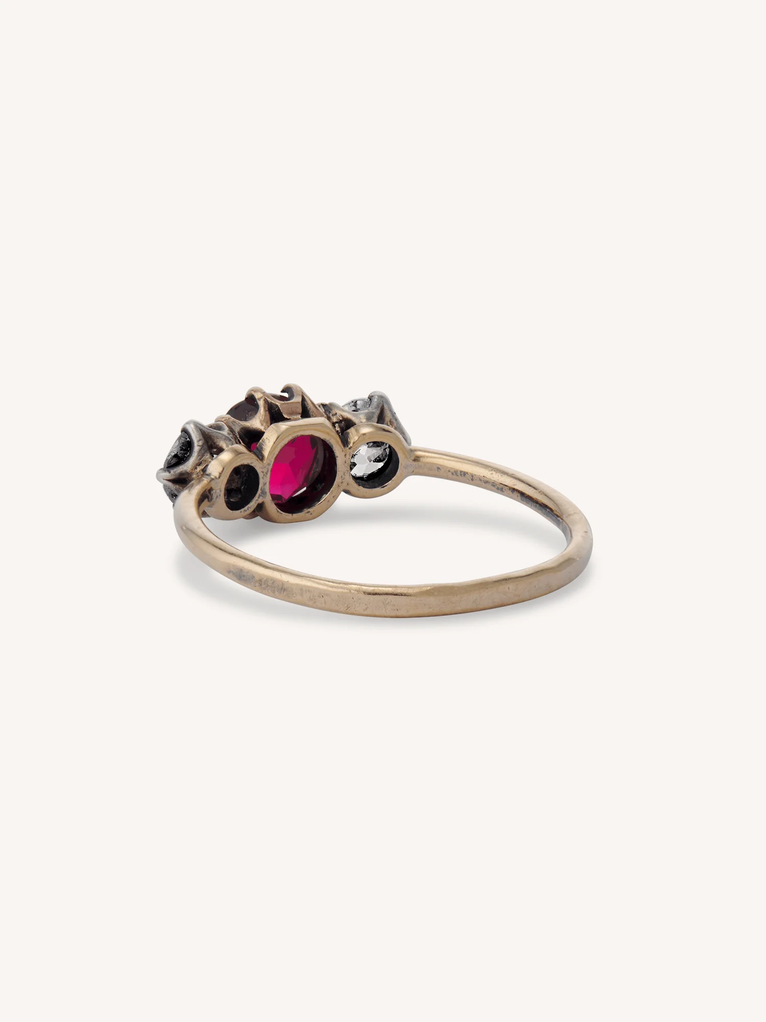 Victorian Red Spinel & Diamond Three Stone Antique Engagement Ring - Image 5