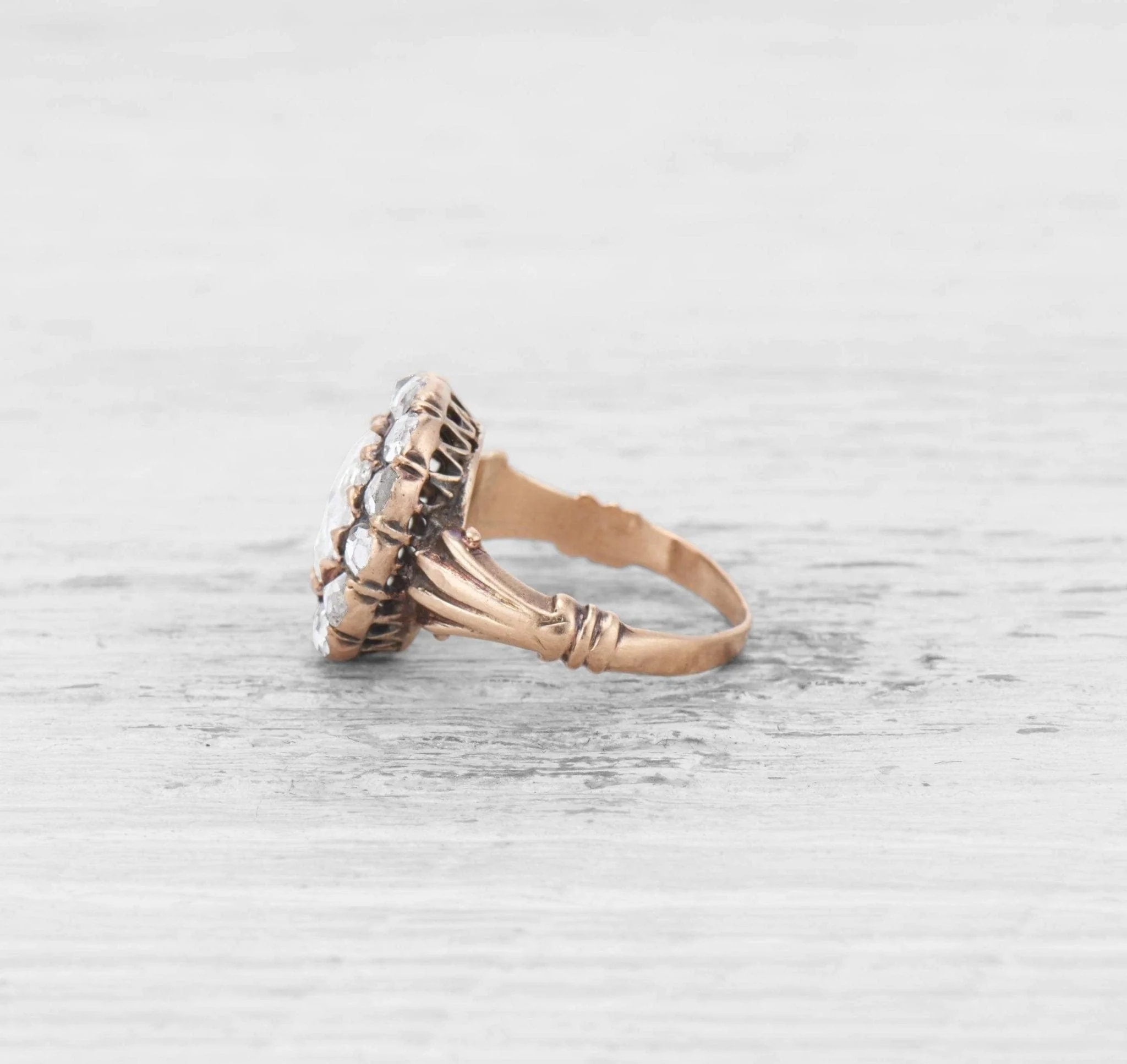 VICTORIAN ROSE CUT DIAMOND AND GOLD CLUSTER RING - Image 3