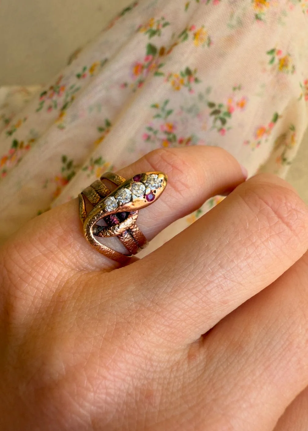 Victorian Ruby & Diamond Gemset Antique Snake Ring - Image 2
