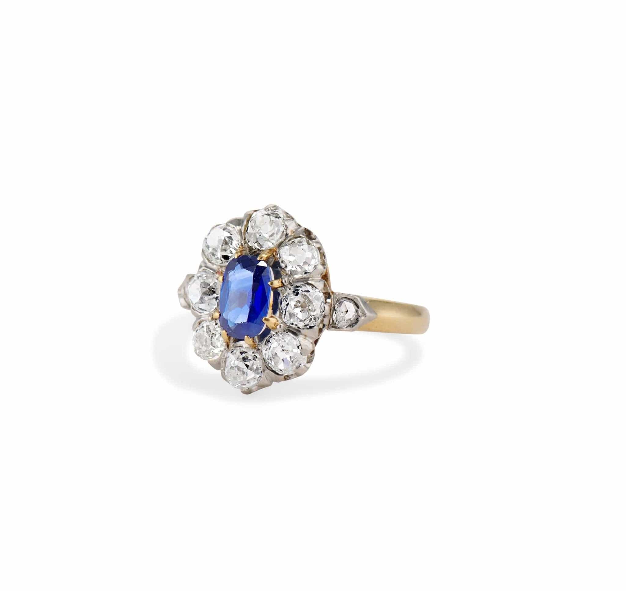 Belle Époque Sapphire and Diamond Cluster Ring - Image 2